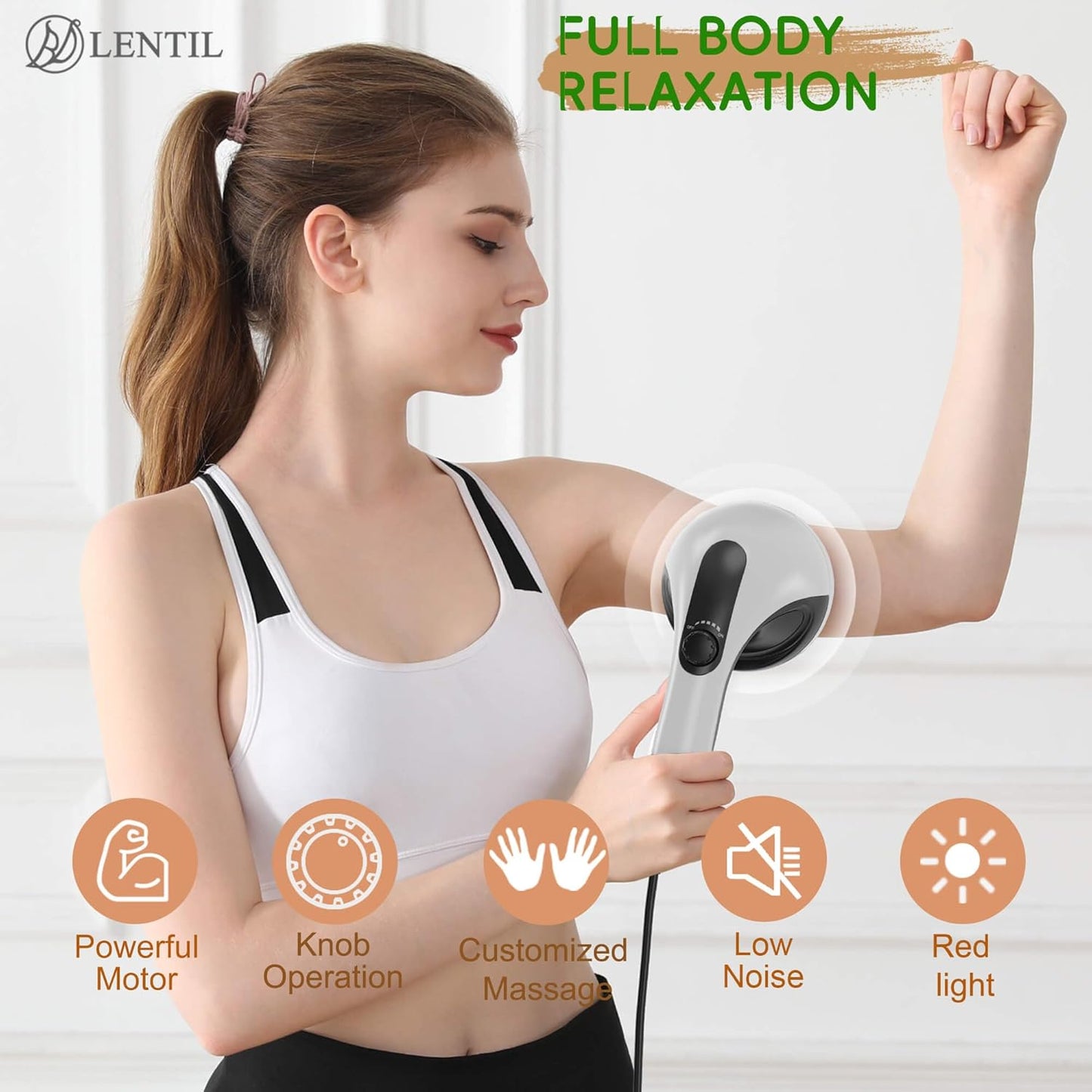 Body Sculpting Machine - 7-Speed 8-Head Electric Cellulite Massage & Lymphatic Drainage Device with Lipo Roller, Handheld Full-Body Massager Vibra for Belly, Butt, Arms, Legs, Home Use(White)
