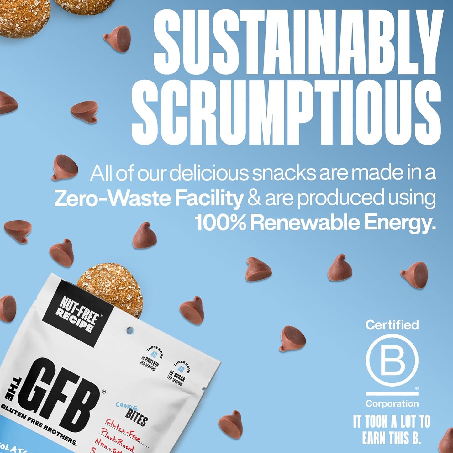 The Gluten Free Brothers Chocolate Chip Cookie Dough Nut Free Bites - Allergen Friendly, Gluten Free, Soy Free Protein Balls – Plant Based Vegan Non-GMO Snack Size Protein Energy Balls, 4 oz (6 Count)