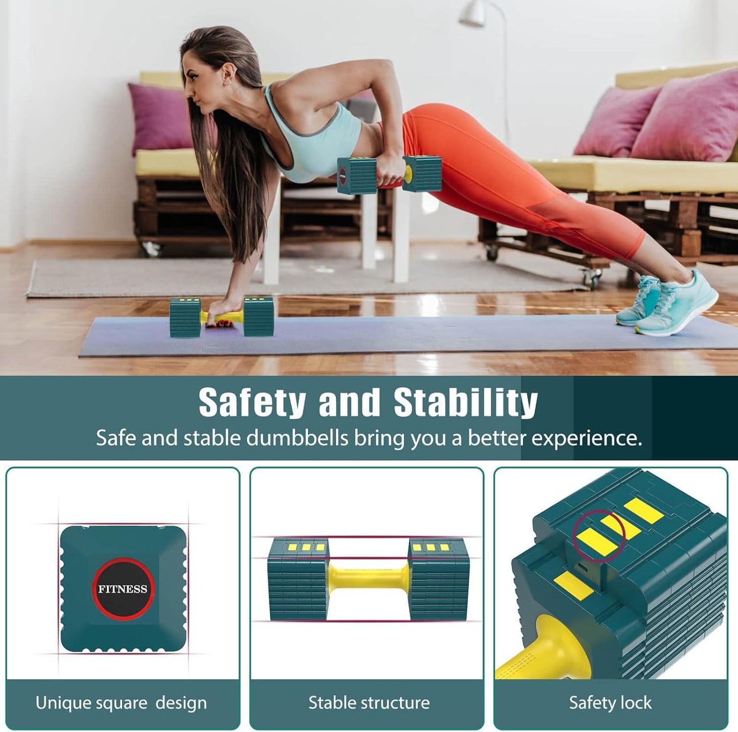 Adjustable Weight Dumbbells Set of 2, 3.4lb/5.7lb/8lb/10.3lb/12.6lb Each Hand Weight Sets for Women/Men, Adjustable Dumbbells Set for Home Gym Fitness Workout Strength Training