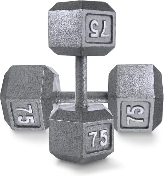 WF Athletic Supply Cast Iron Solid Hexagon Gray/Black Dumbbells, Strength Training Free Weights Set of 2 for Women and Men, Hand Weights Sold by Pairs, Multi-Select Size Options Available