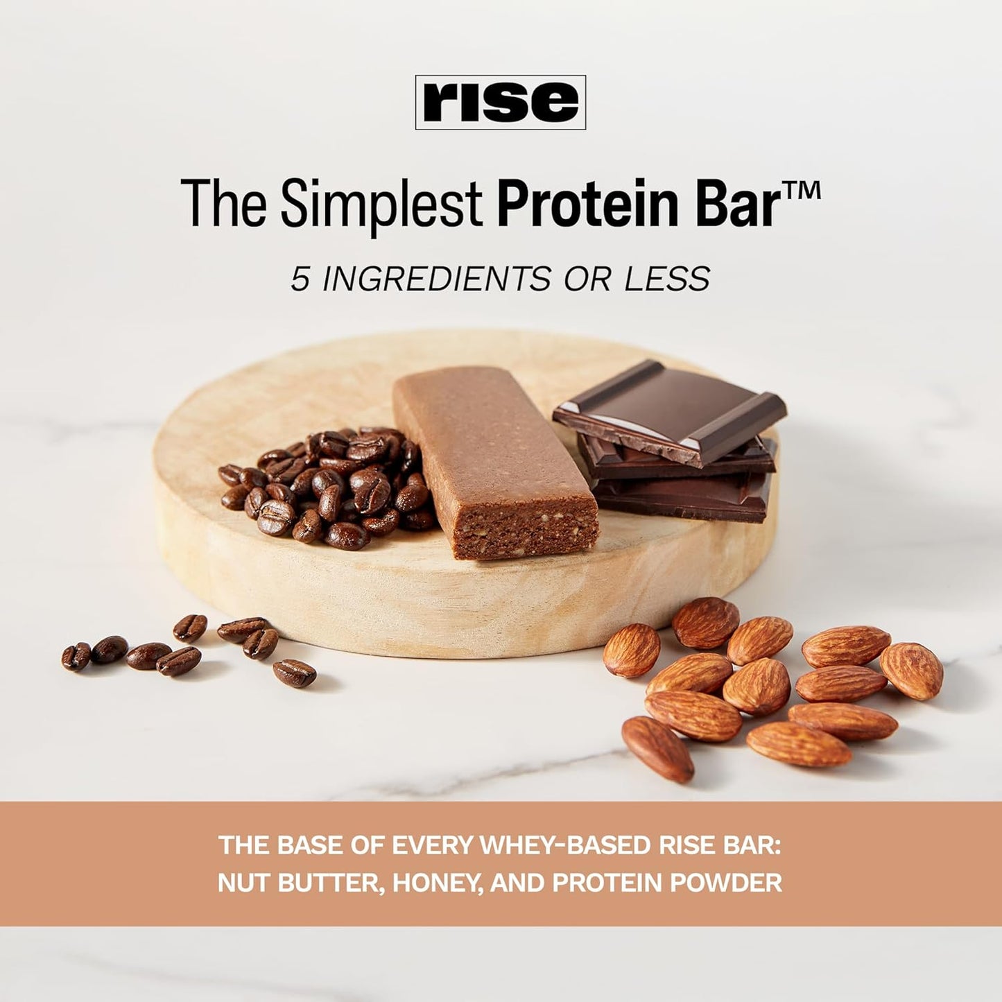 Rise Whey Protein Bars - Mocha Almond | Breakfast Bar & Protein Snack 15g Protein 4g Fiber Just 5 Whole Food Ingredients Gluten-Free Soy Free