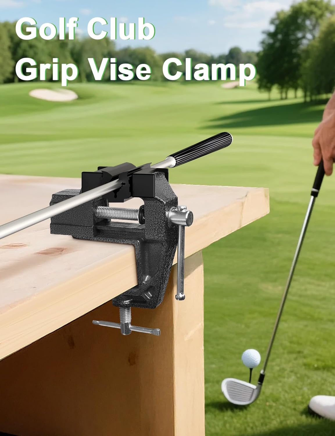 Portable Golf Grip Kit for Regripping Club, Golf Club Grip Kit for Home Travel with Anti-Slip Vise Clamp, Retractable Hook Knife, 15pcs Double-Sided Grip Tapes, A Pair of Gloves (Solvent Not Included)