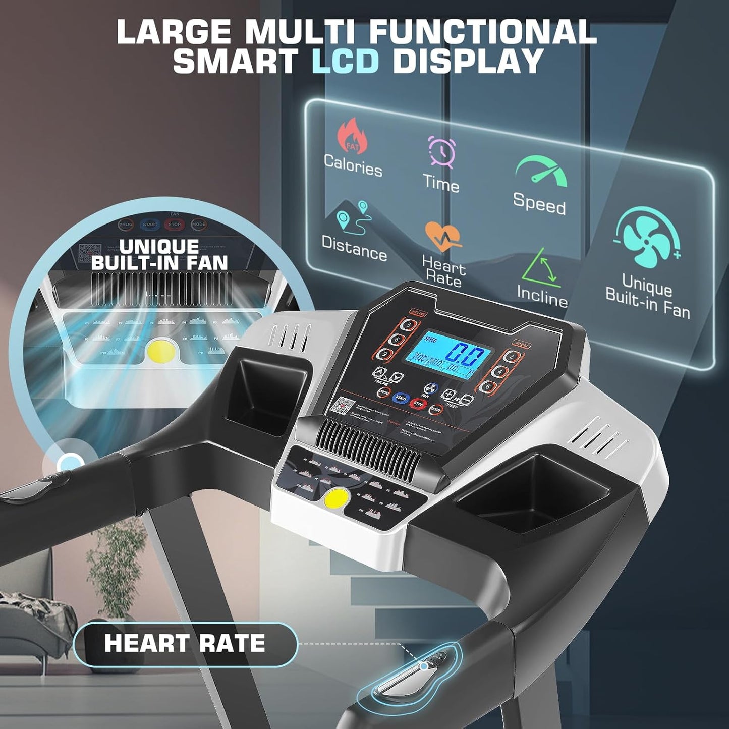 Treadmill with 15% Auto Incline, FUNMILY 3.25HP Heavy Duty Treadmill for Home, 300 lb Weight Capacity Folding Running Machine, Smart App Control/Shock Absorption/Bluetooth Speaker/Large LED Display