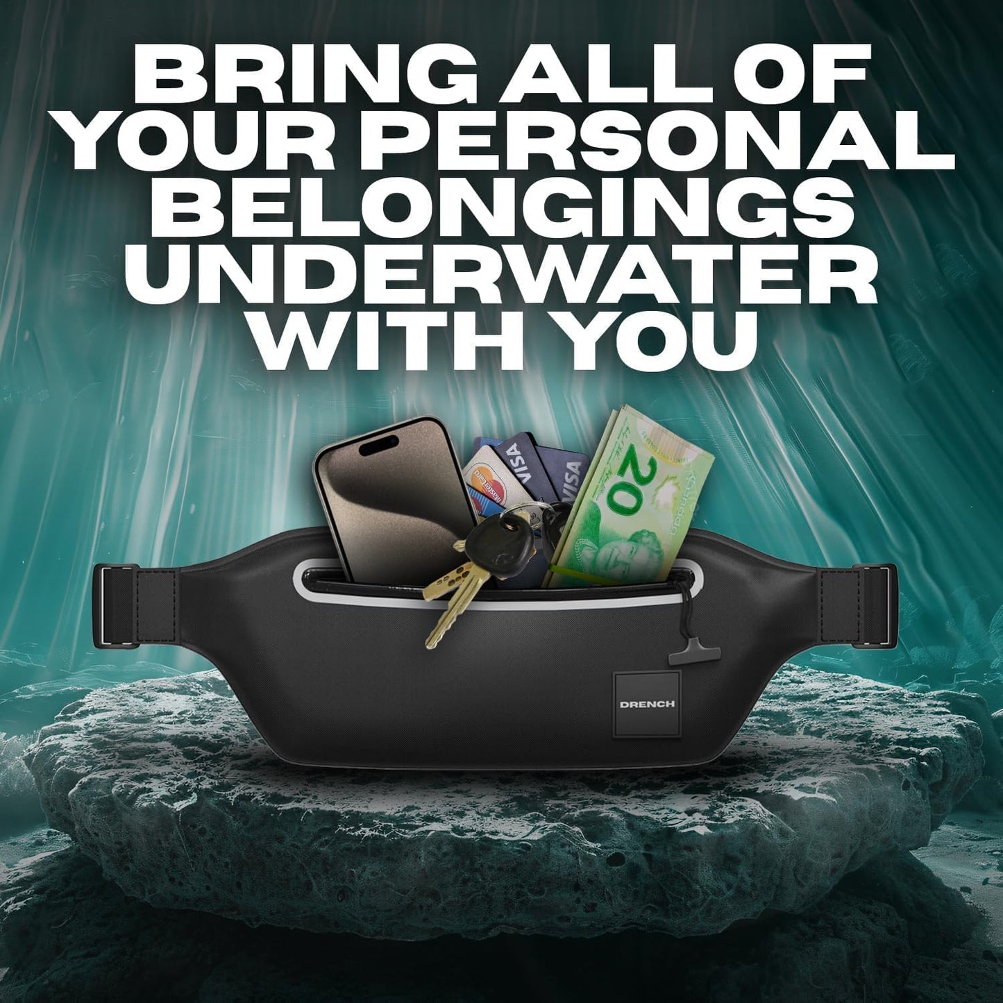 DRENCH Waterproof Waist Pouch with Floating Waterproof Phone Case | Submersible Dry Bag Fanny Pack | Phone Holder for Swimming, Boating, SUP, Snorkeling | IPX8 Floating Phone Pouch Included