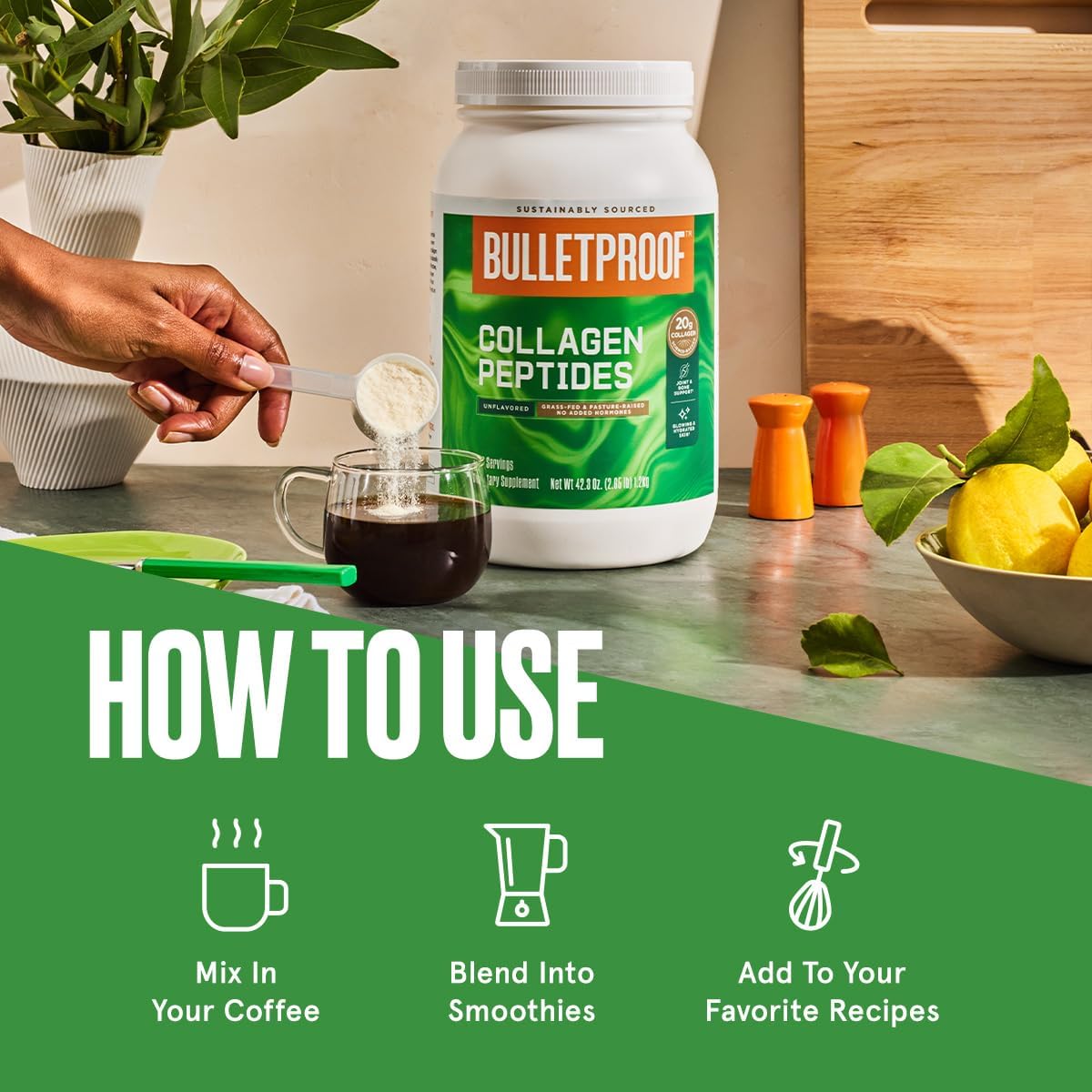 Bulletproof Unflavored Collagen Peptides Powder, 42.3 Ounces, Grass-Fed Collagen Protein and Amino Acids for Skin, Bones and Joints