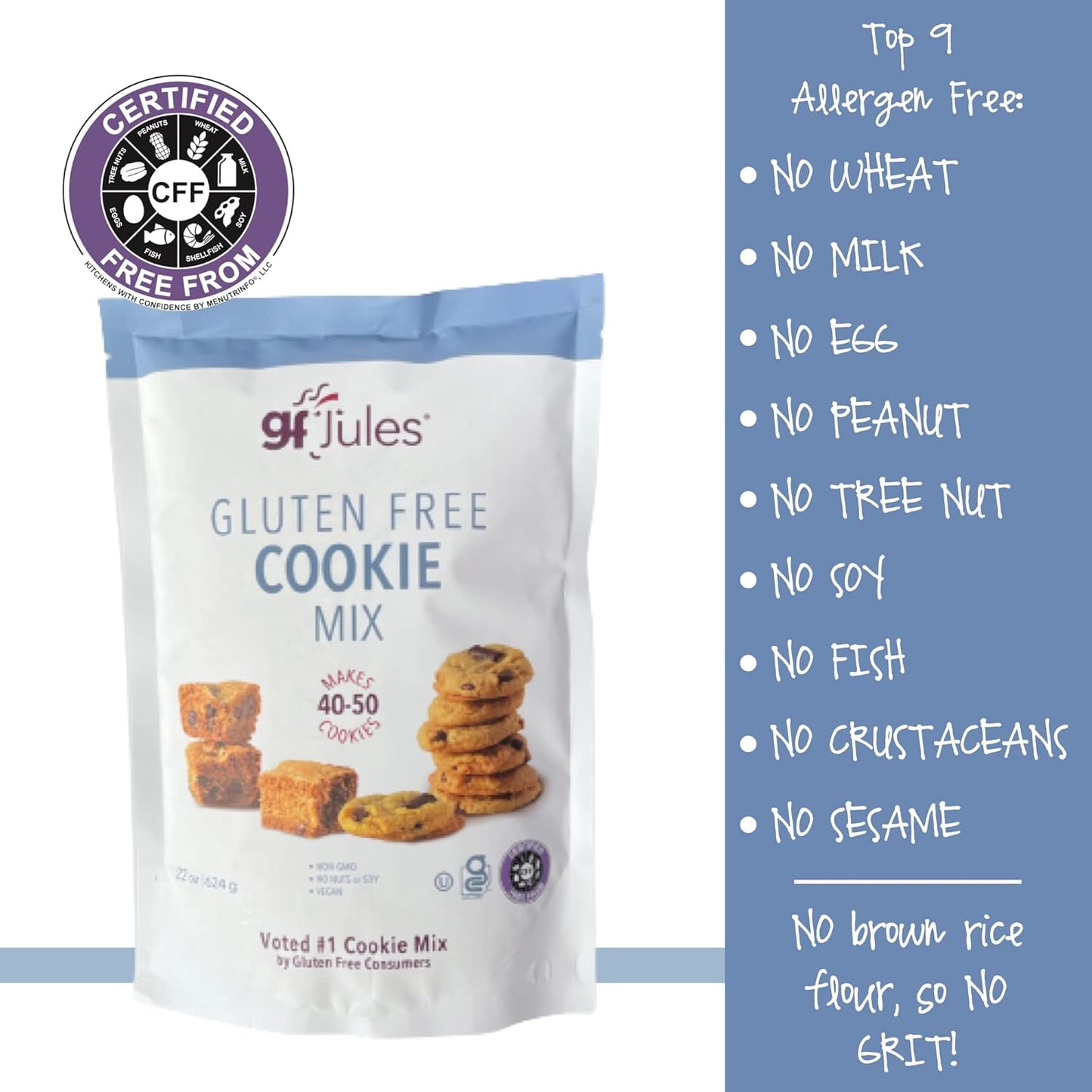 gfJules Certified Gluten Free Cookie Baking Mix | Tollhouse Style | Bars or Cookies | No Grit, Non-GMO, Vegan | Certified Top 9 Allergen-Free & Kosher | Makes 40-50 Cookies | 22 Ounces, Pack of 12