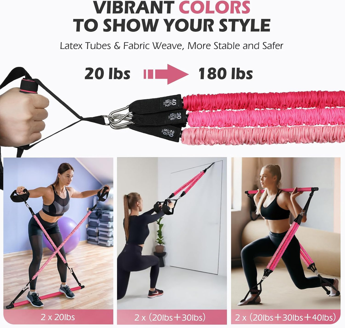 Upgraded Pilates Bar Kit with Resistance Bands Natural Latex for Women & Men, Heavy-Duty Stainless Steel Multifunctional Yoga Pilates Stick for Home Gym Exercise Fitness Equipment Full-Body Workouts