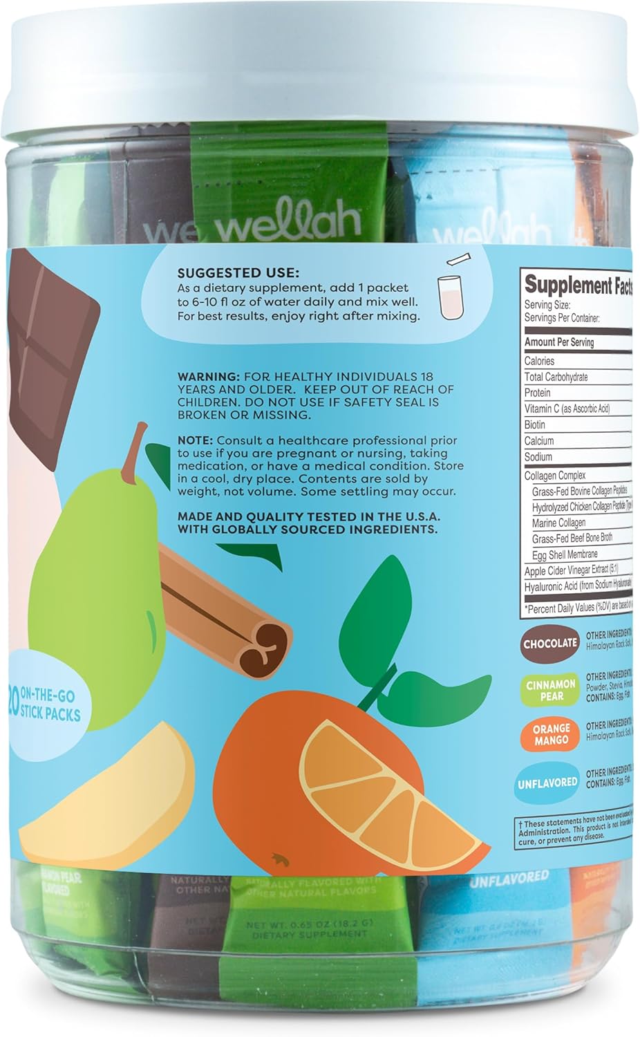 Wellah The Afterglow Multi Collagen Protein + Beauty (Variety Pack) 20 Stickpacks - 15G Collagen Complex Per Serving