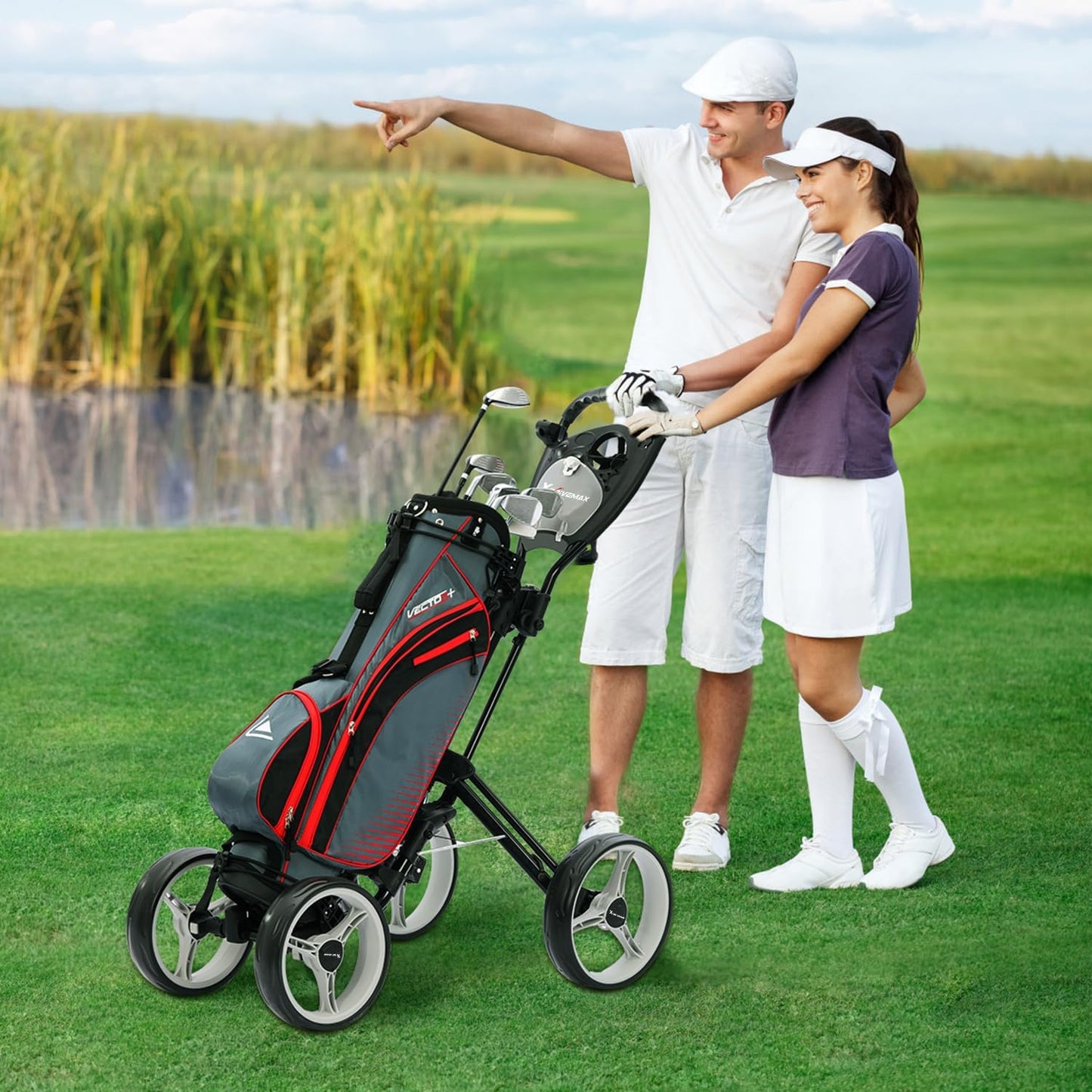 Golf Push Cart Series: 2-Wheel, 3-Wheel, 4-Wheel & 360° Swivel Front Wheel