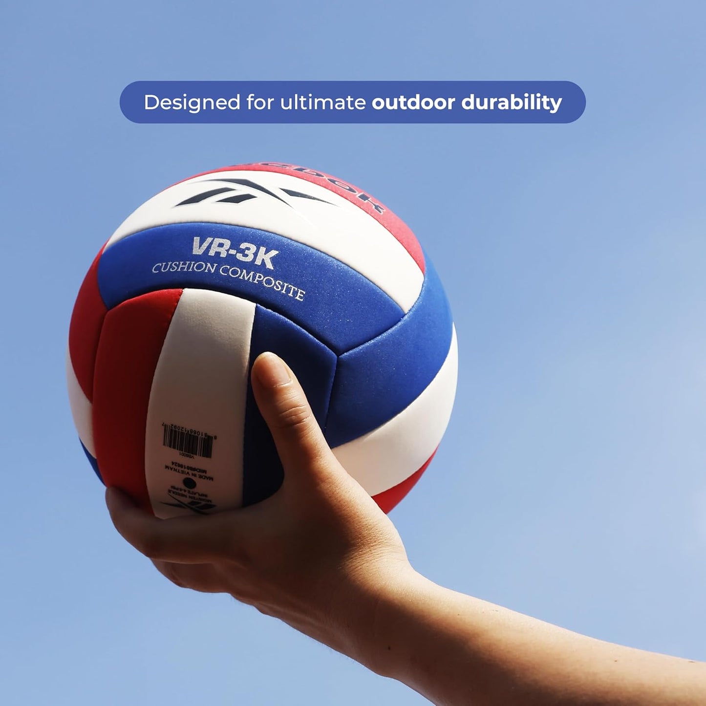 Reebok Recreational Volleyball, Official Size, Performance Composite Ball, Ultra Soft Feel, Includes Pump & Needle, VR-3K Series
