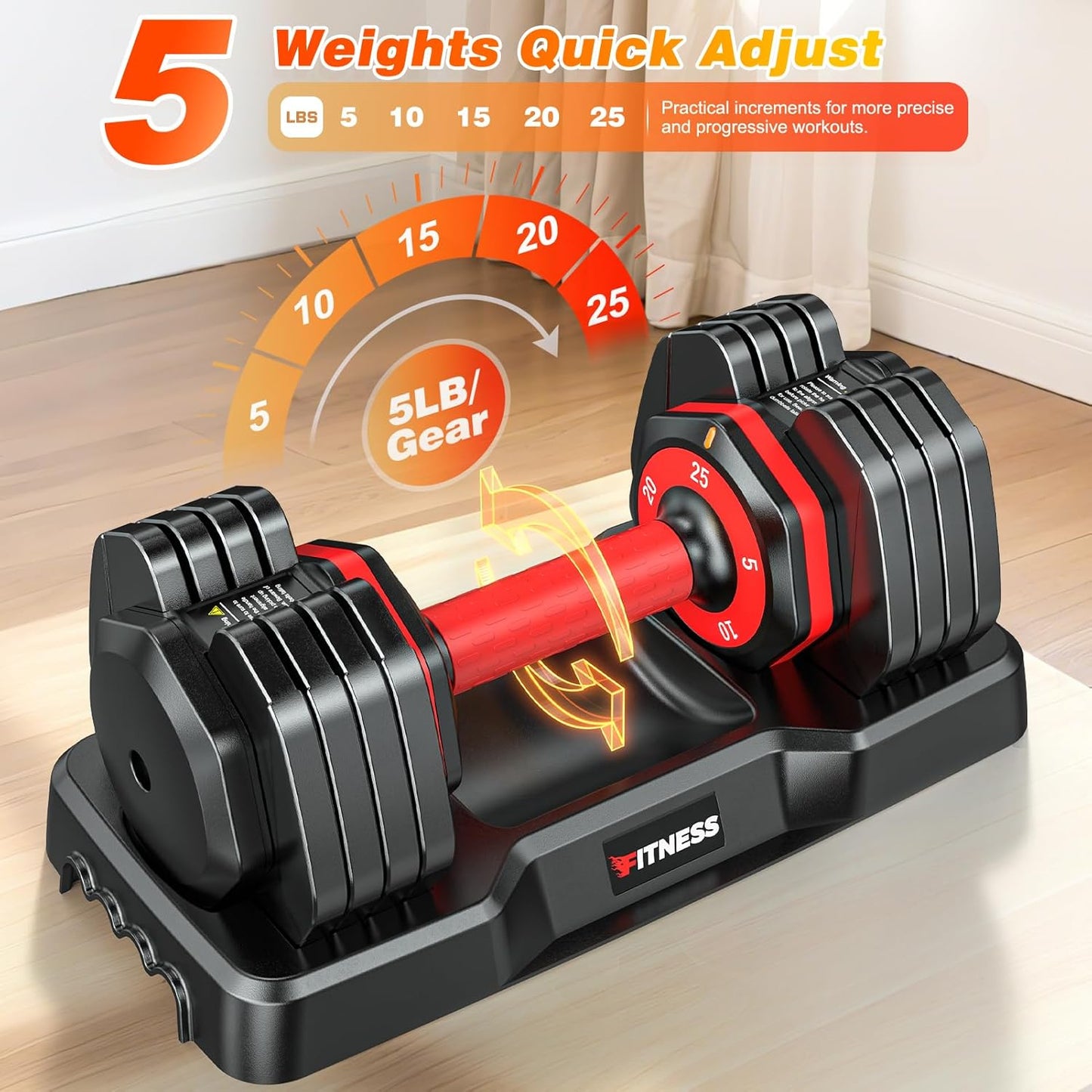 XDDIAS Adjustable Dumbbell Set of 2-25LB/55LB Set-1Sec Adjustable Dumbbell Weights-5 in 1 Free Weights Dumbbells Set with Effortless Tray/No-Slip Handle-Compact Size for Women/Men at Home Gym