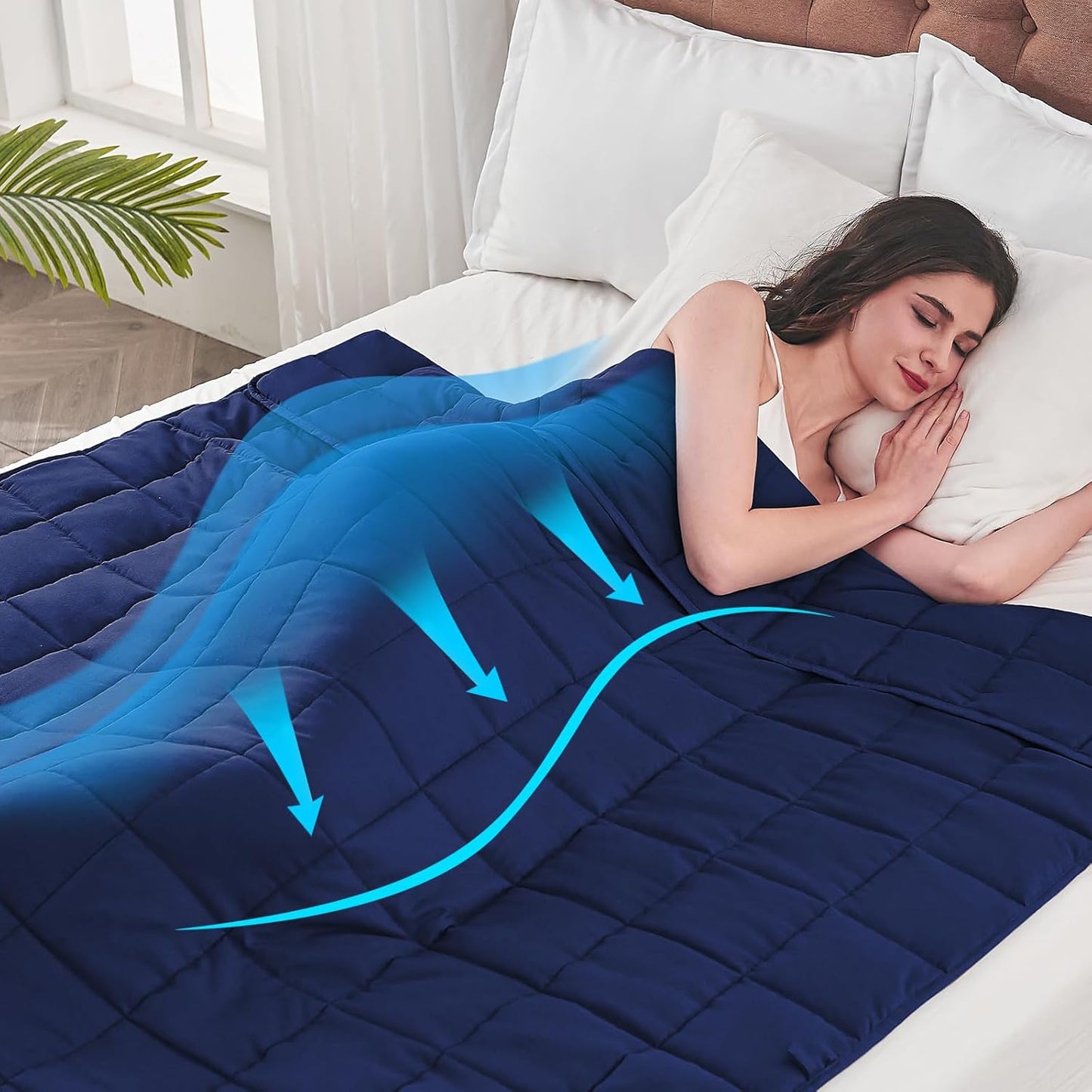 yescool Weighted Blanket for Adults (20 lbs, 88” x 104”, Blue) Cooling Heavy Blanket for Sleeping Perfect for 190-210 lbs, Queen Size Breathable Blanket with Premium Glass Bead, Machine Washable