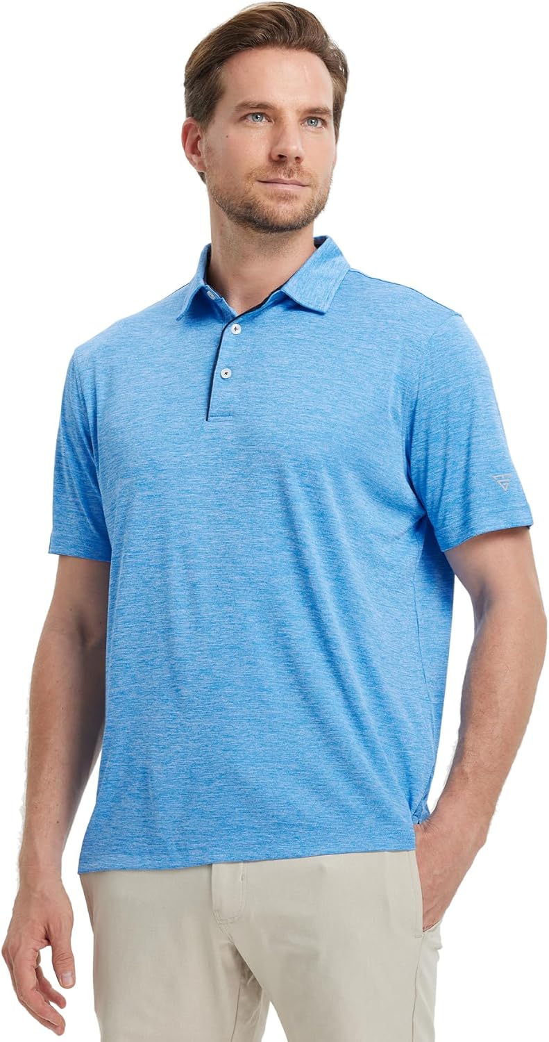 M MAELREG Golf Shirts for Men Short Sleeve Dry Fit Casual Striped Performance Moisture Wicking Collared Mens Polo Shirts