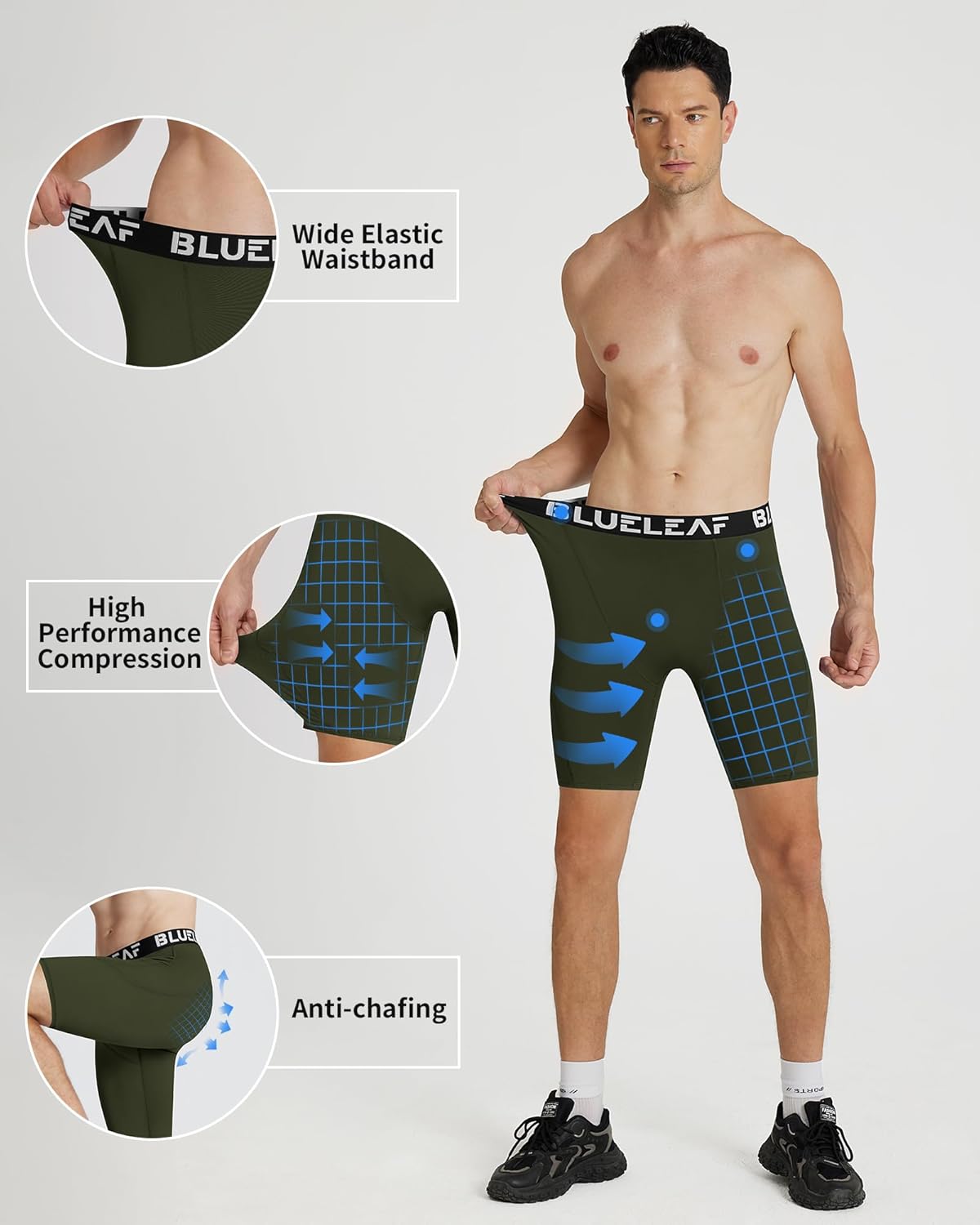 Blueleaf Men's Compression Shorts Sports Running Spandex Shorts Performance Athletic Workout Base Layer Underwear