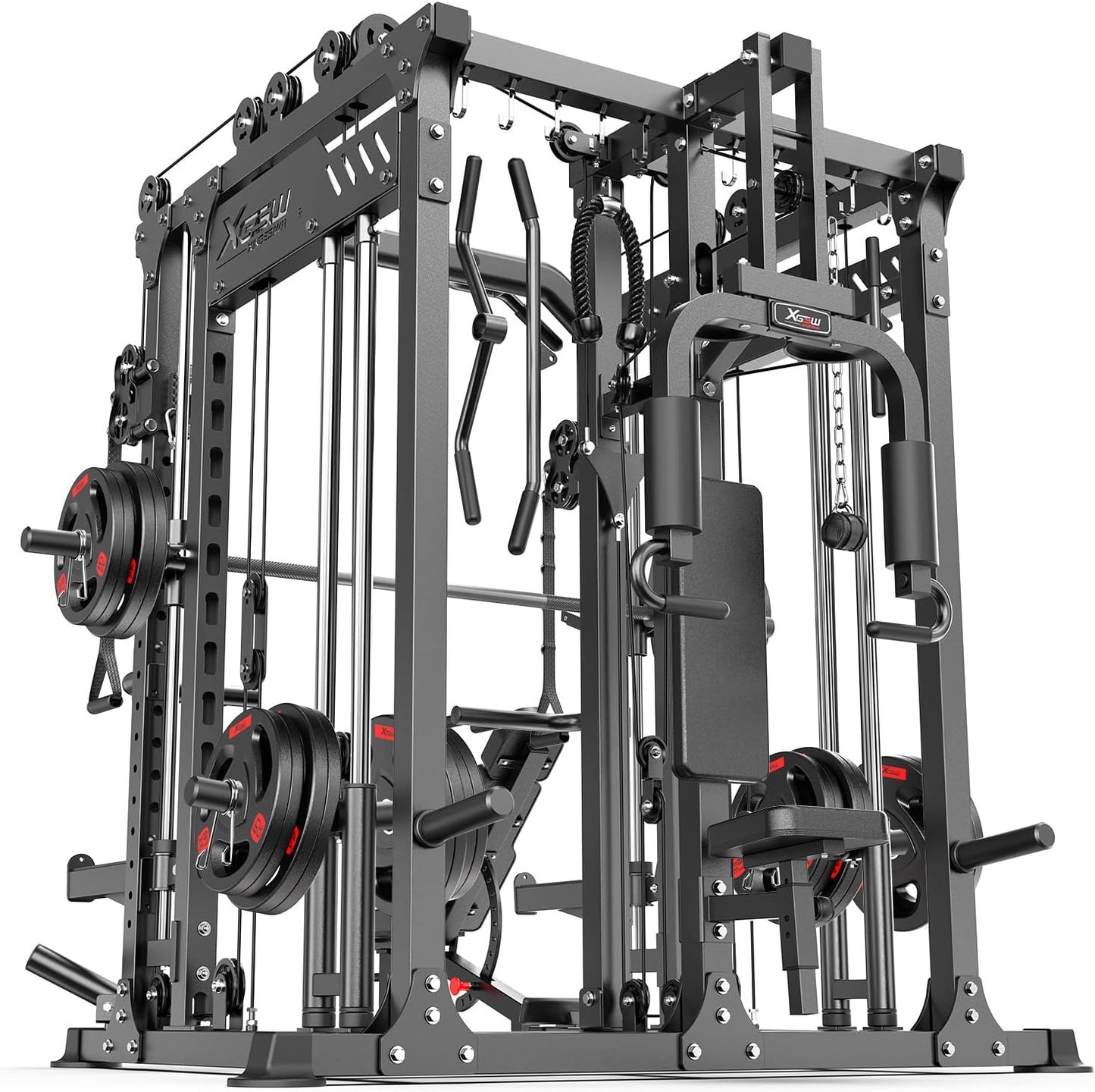 Power Cage,1600lbs Multi-Function Power Rack with Adjustable Cable Crossover System and More Training Attachment, Weight Cage for Home Gym