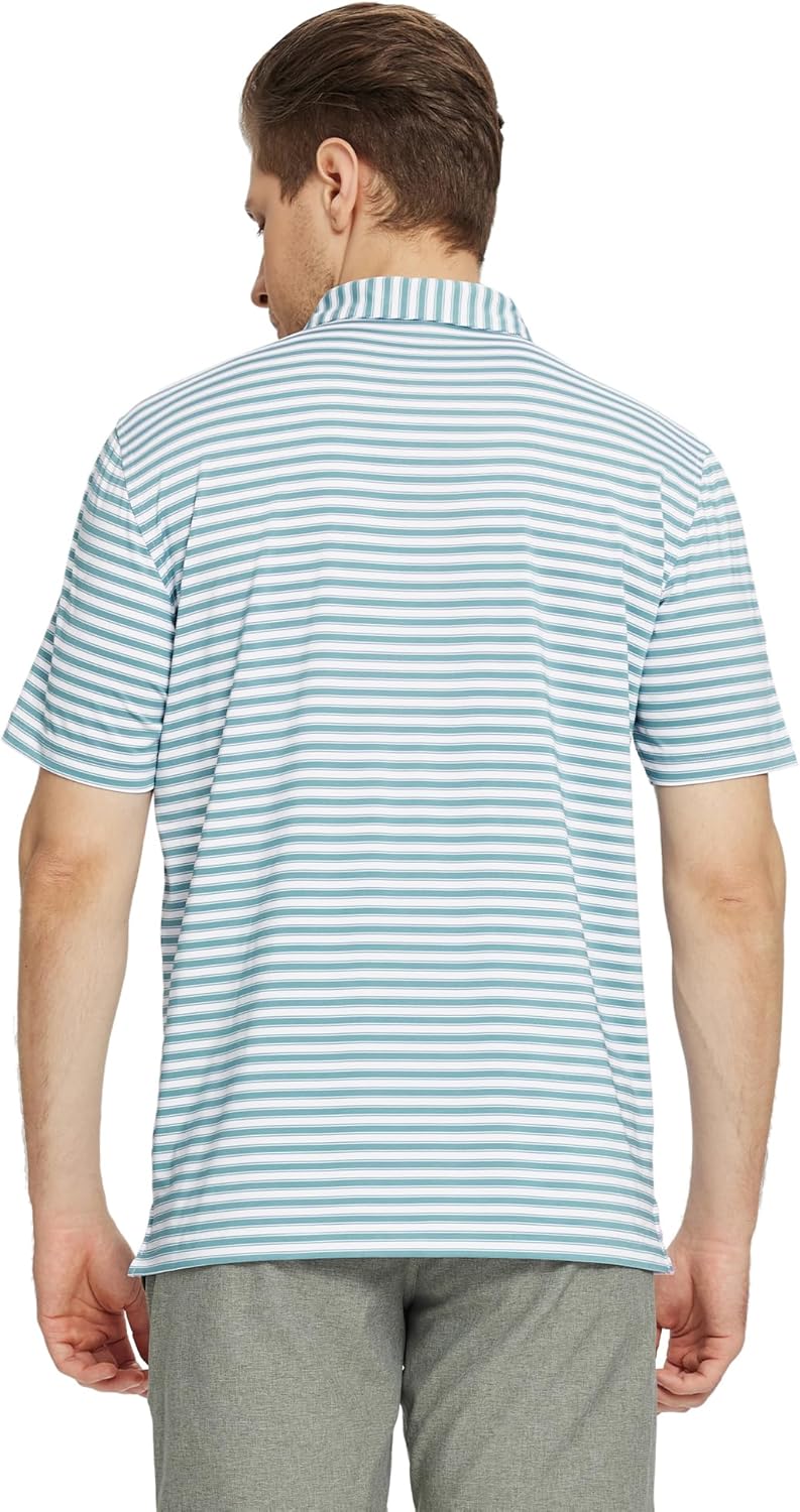 M MAELREG Golf Shirts for Men Short Sleeve Dry Fit Casual Striped Performance Moisture Wicking Collared Mens Polo Shirts