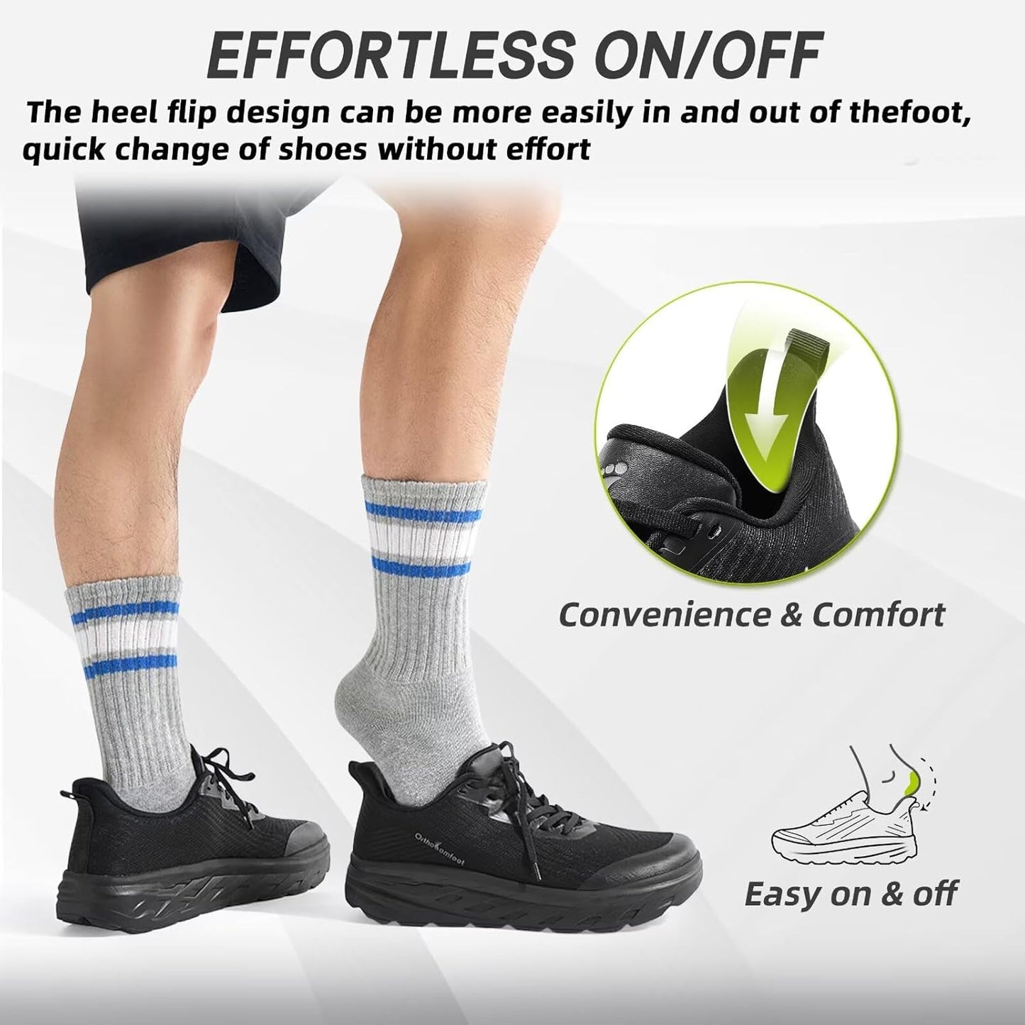 OrthoComfoot Orthopedic Diabetic Men's Wide Shoes: Comfortable Arch Support Running Sneakers, Plantar Fasciitis Wide Toe Box Work Tennis Outdoor Walking Shoes for Swollen Feet, Heel Pain