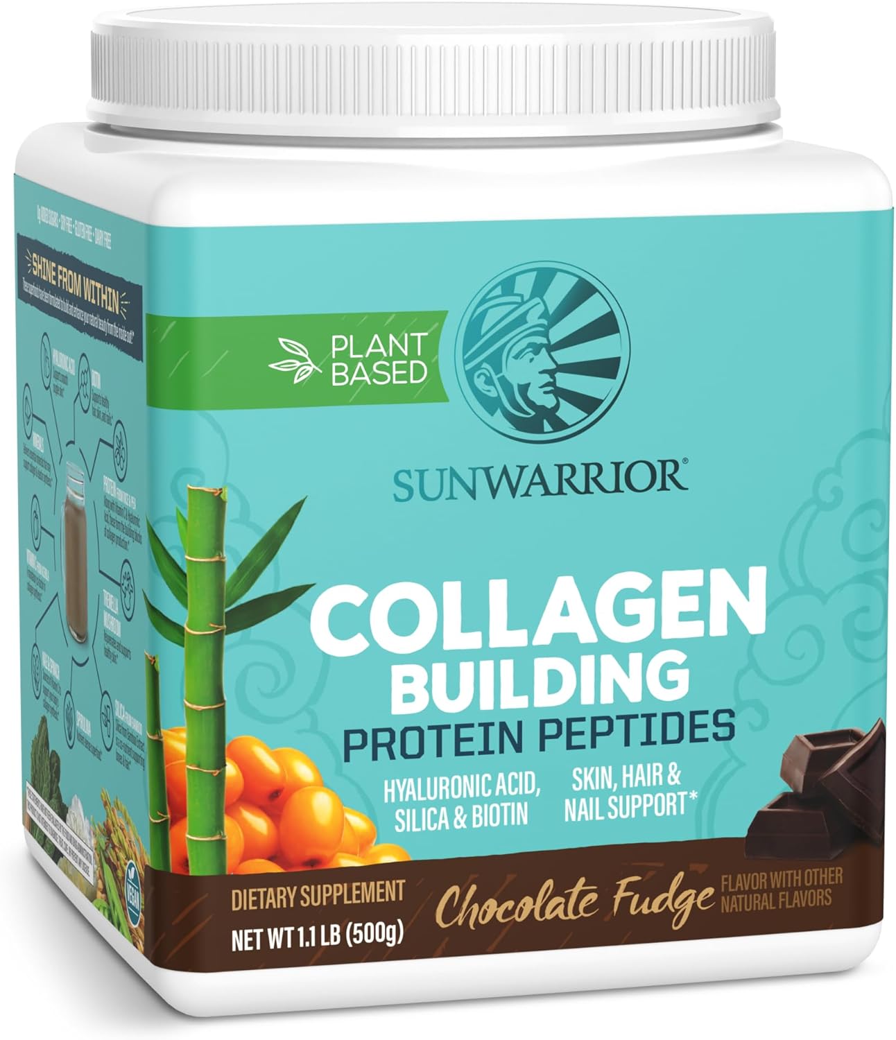 Sunwarrior Vegan Collagen Building Powder Protein Peptide with Biotin Vitamin C Hyaluronic Acid for Hair Skin Nail Dairy Free Gluten Free | Chocolate