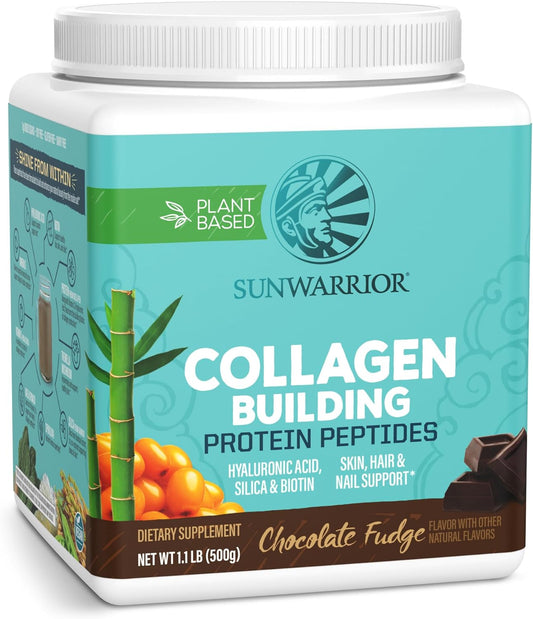 Sunwarrior Vegan Collagen Building Powder Protein Peptide with Biotin Vitamin C Hyaluronic Acid for Hair Skin Nail Dairy Free Gluten Free | Chocolate