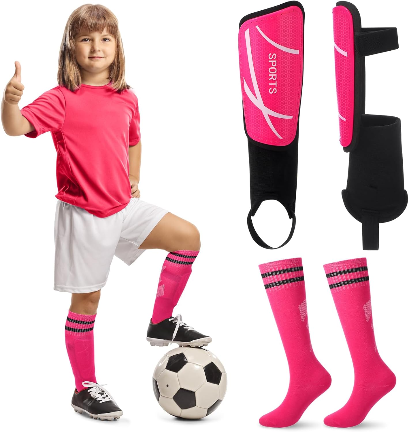 Soccer Shin Guards and Socks Kids Youth Lightweight Soccer Pads Defender with Ankle Protection Ski Shin Guards Football Equipment for Age 4-14 Toddler Boys Girls Teens