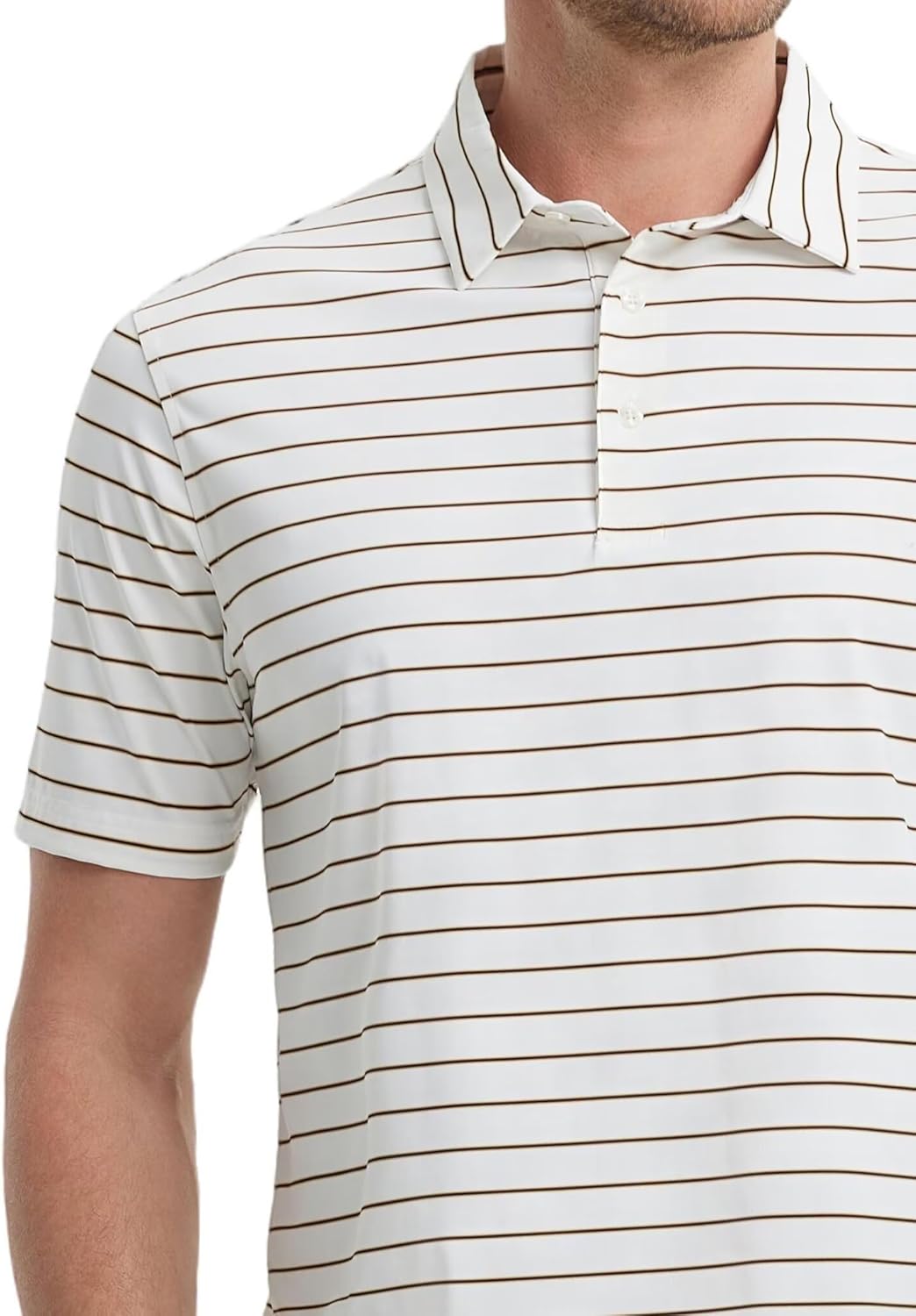 M MAELREG Mens Striped Golf Shirts Short Sleeve Silk-Like Touch Water-Resistant Breathable Soft Collared Polo Shirts for Men