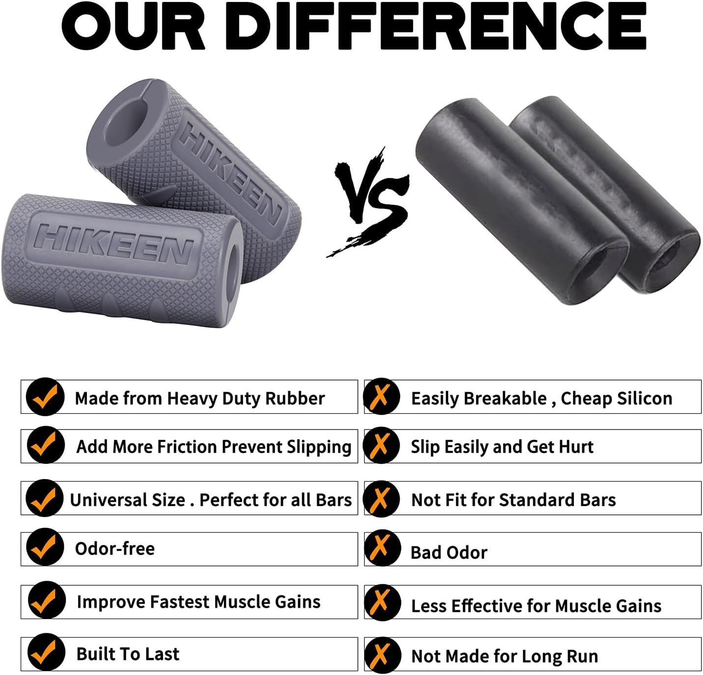 Hikeen Thick Bar Dumbbell Grips,Non Slip Hard Rubber Barbell Grips,Grips for Weight Lifting, Muscle Building-1.77", 2", 2.25" & 2.75" Outer Diameter