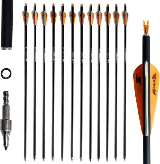 31inch Carbon Arrow Archery Targeting Practice Hunting Arrows for Compound & Recurve Bow with Removable Tips(Pack of 12)