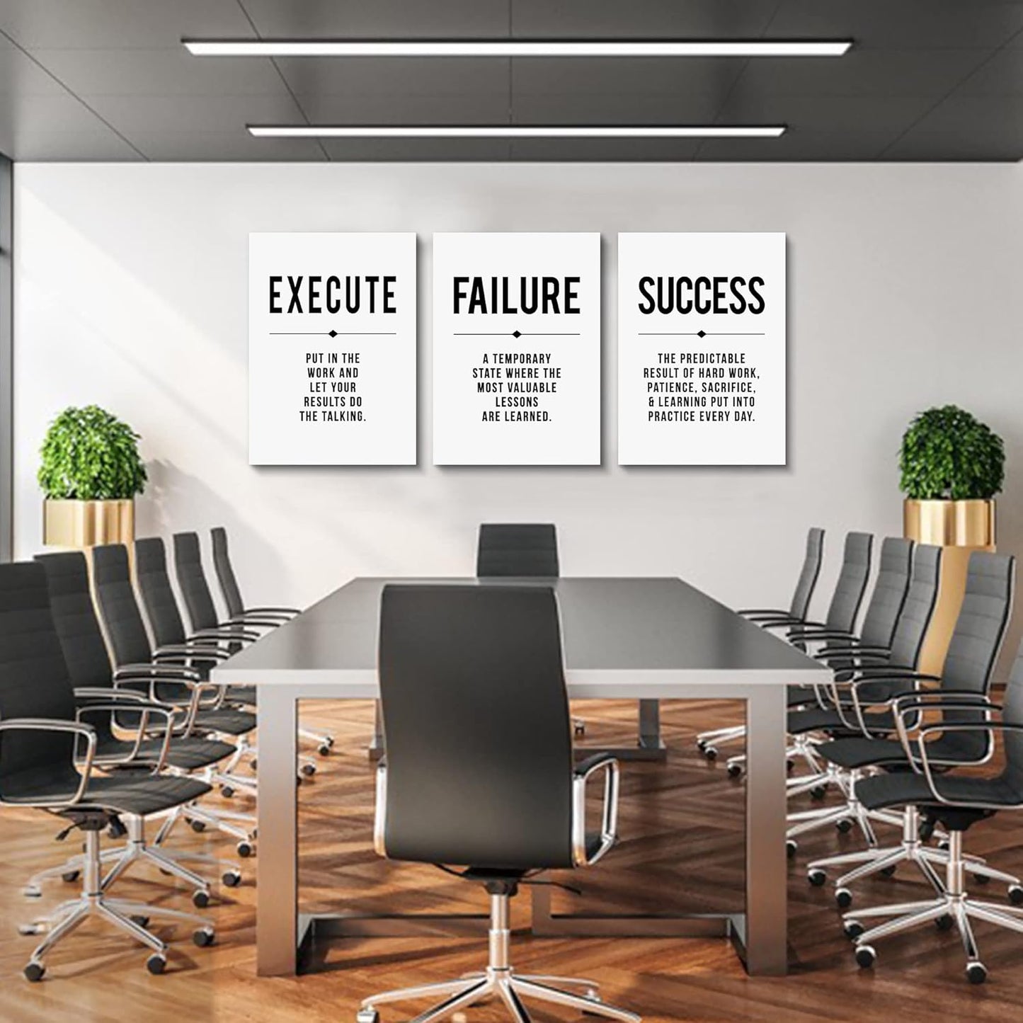Inspirational Print - Framed Canvas Wall Art Success Quote, Office Wall Art, gift for boss, Positive Motivational Prints, Execute Failure Success Poster (D-3pcs,12x16inchx3pcs)