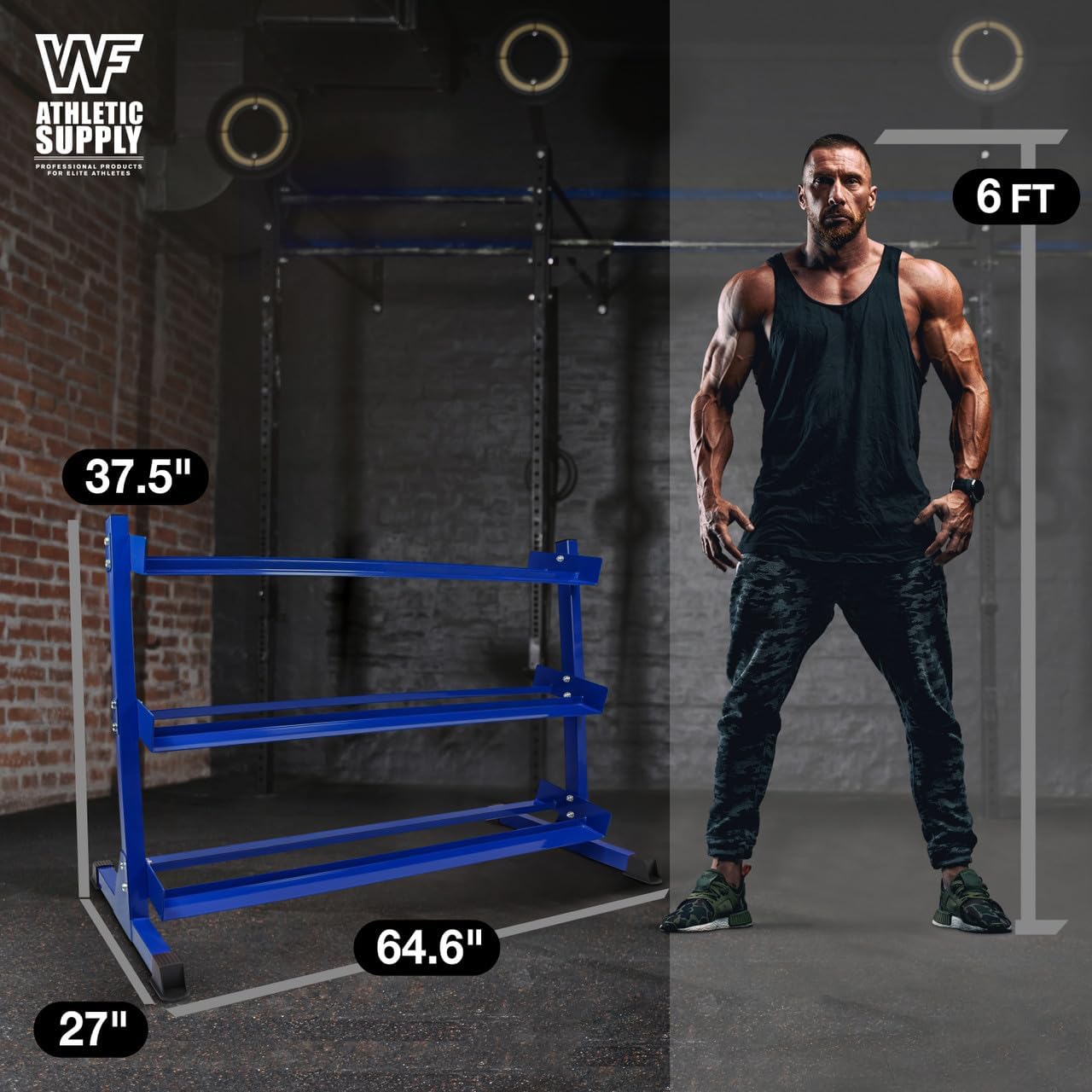 WF Athletic Supply Heavy-Duty Dumbbell Rack Stand, Weight Rack for Home Gym, Weight Holder, Available Sizes for Storage 5-50LB or 5-75LB Dumbbell Pairs, Black/Red/Green/Blue, RACK ONLY