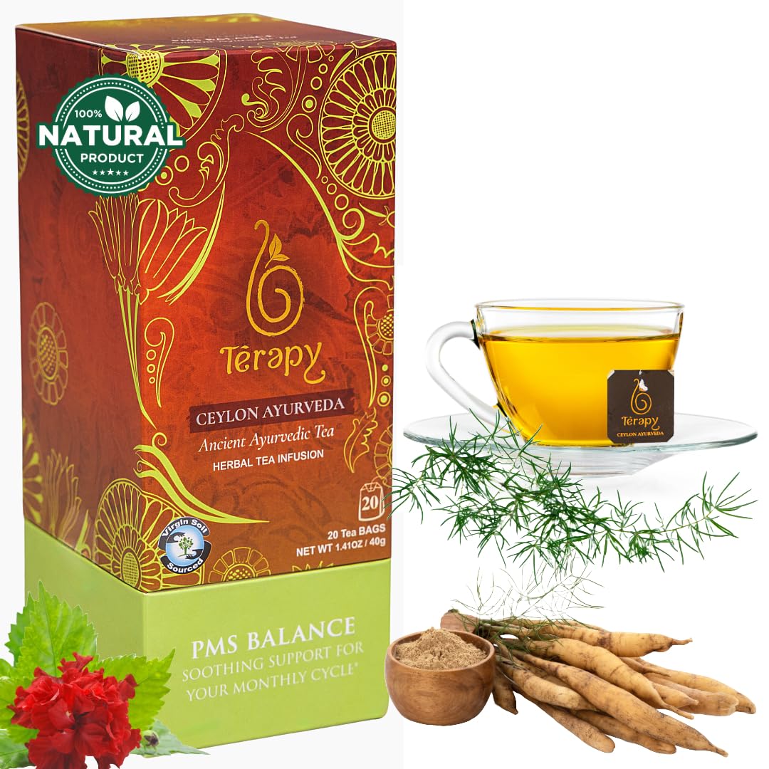 Térapy Ceylon's PMS Balance Tea For Women - 100% Natural Herbal Ingredients - Soothing Support for PMS Relief, Monthly Cycle Period Tea - Red Hibiscus, Cumin, Licorice & More Herbs