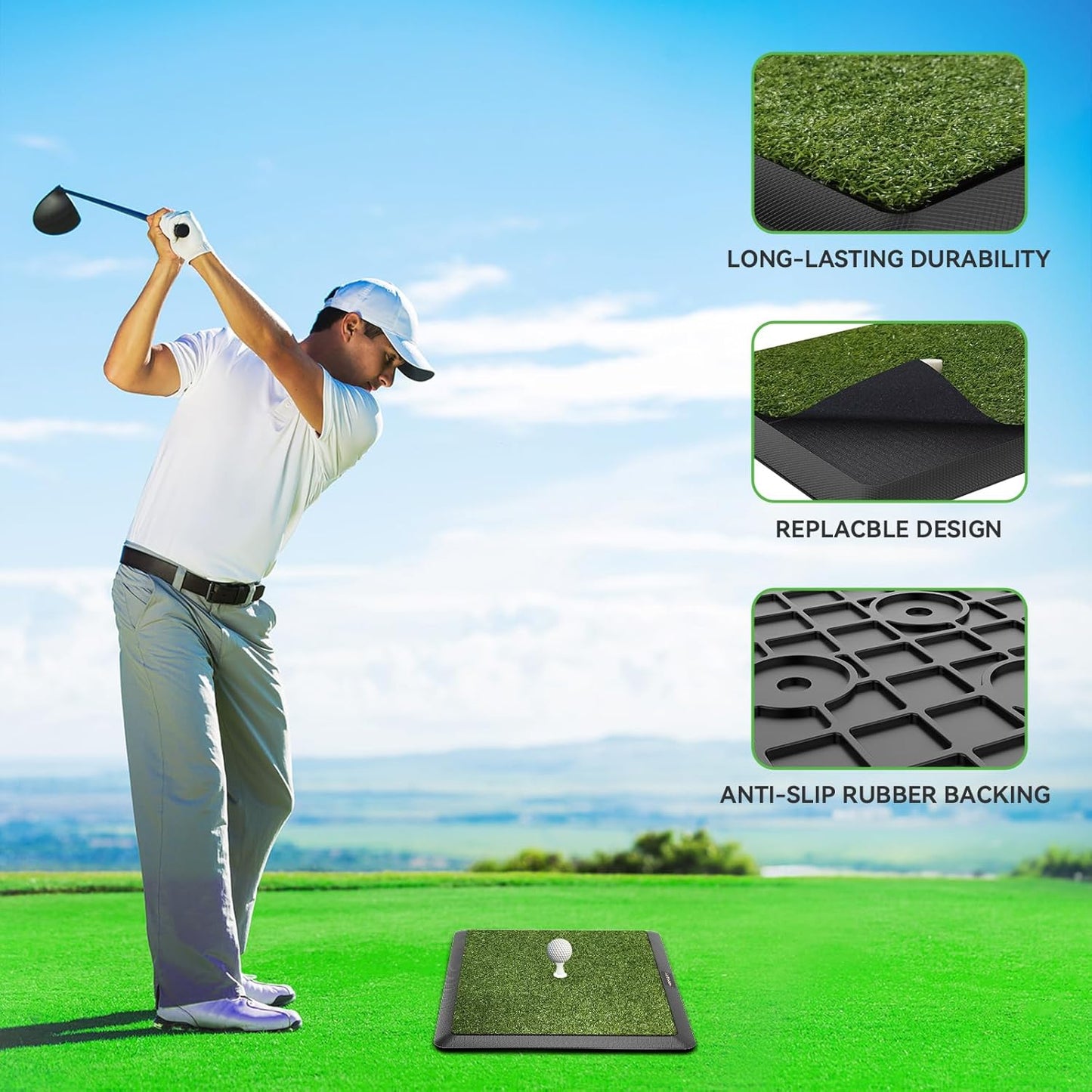 Golf Hitting Mat,Golf Training Mat for Swing Path Feedback Detection Batting, Extra Replaceable Golf Practice Mat 16"x12", Golf Gifts for Men Women for Home Indoor Outdoor