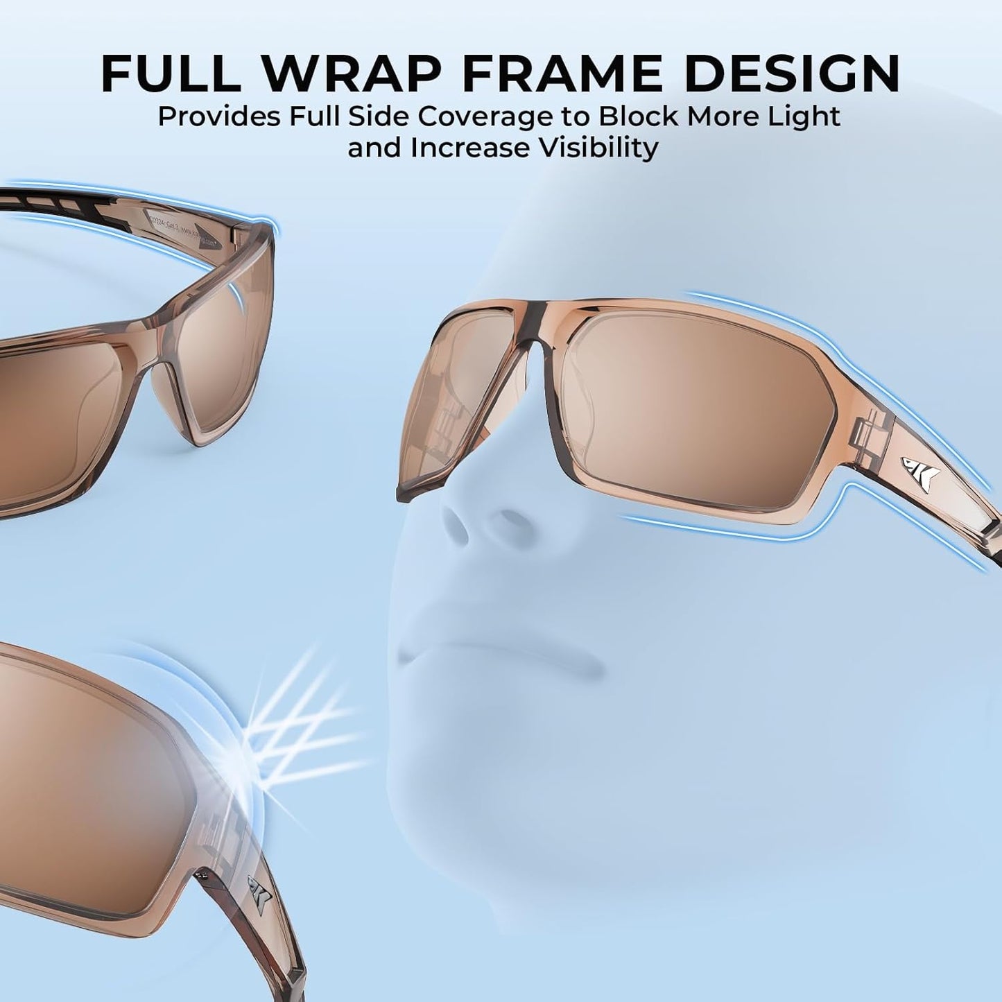 KastKing Chippewa Polarized Fishing Sunglasses, UV400 Protection Full Wrap Frame Sports Cycling Sunglasses, 1.0mm TAC Lenses