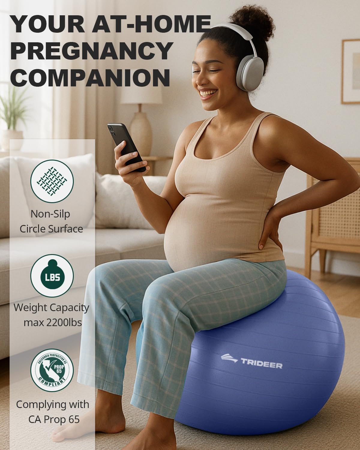 Trideer Yoga Ball – Anti-Burst Exercise Ball for Pregnancy, Office, Birthing, Stretching & Core Workout – Home Gym & Therapy