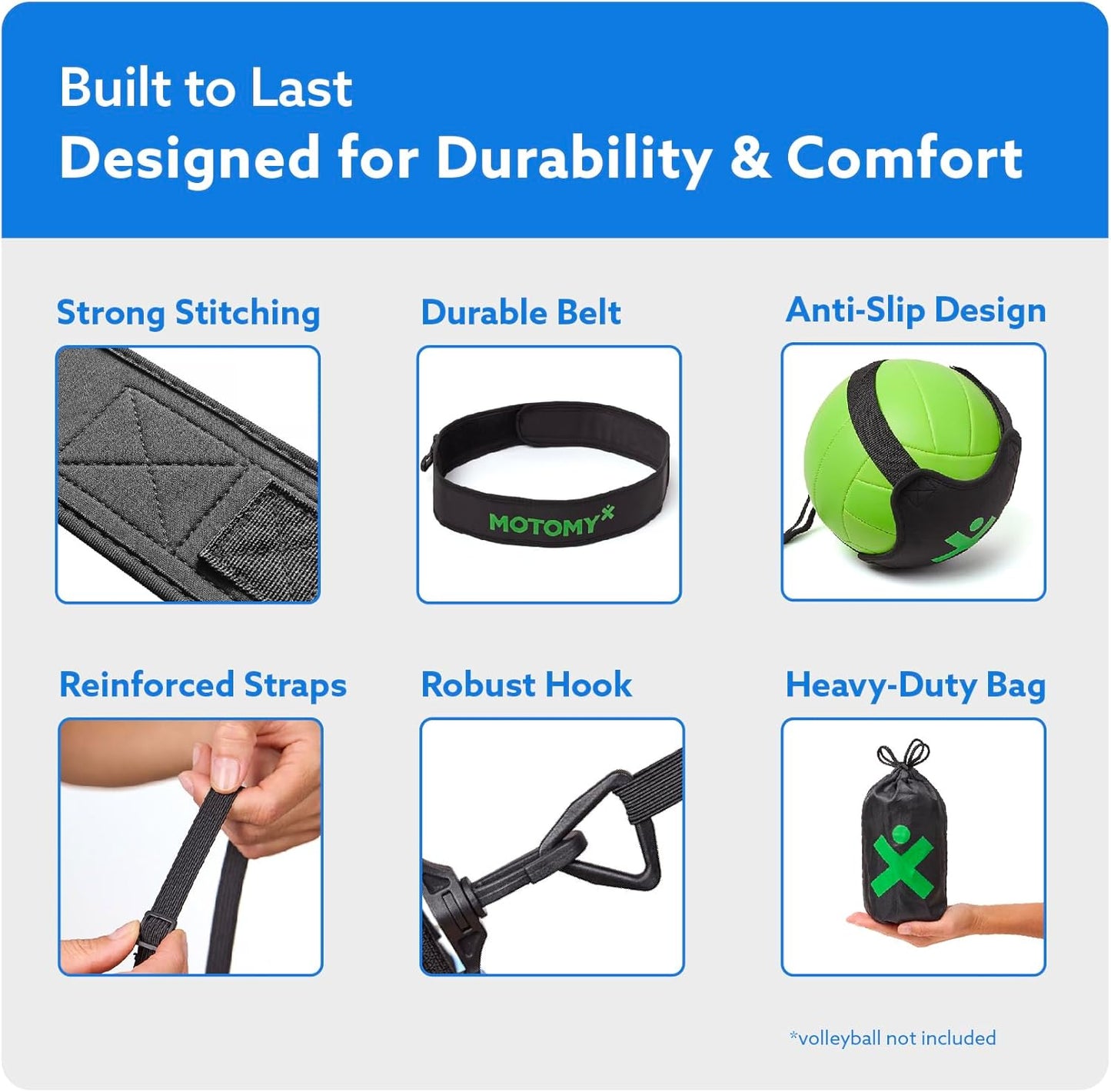 MOTOMY™ Volleyball Training Equipment Aid ‘VolleyPal’ – Solo Rebounder Trainer for Serve, Spike, Set & Pass; Indoor and Outdoor Practice Gear Gifts for Beginners & Experts