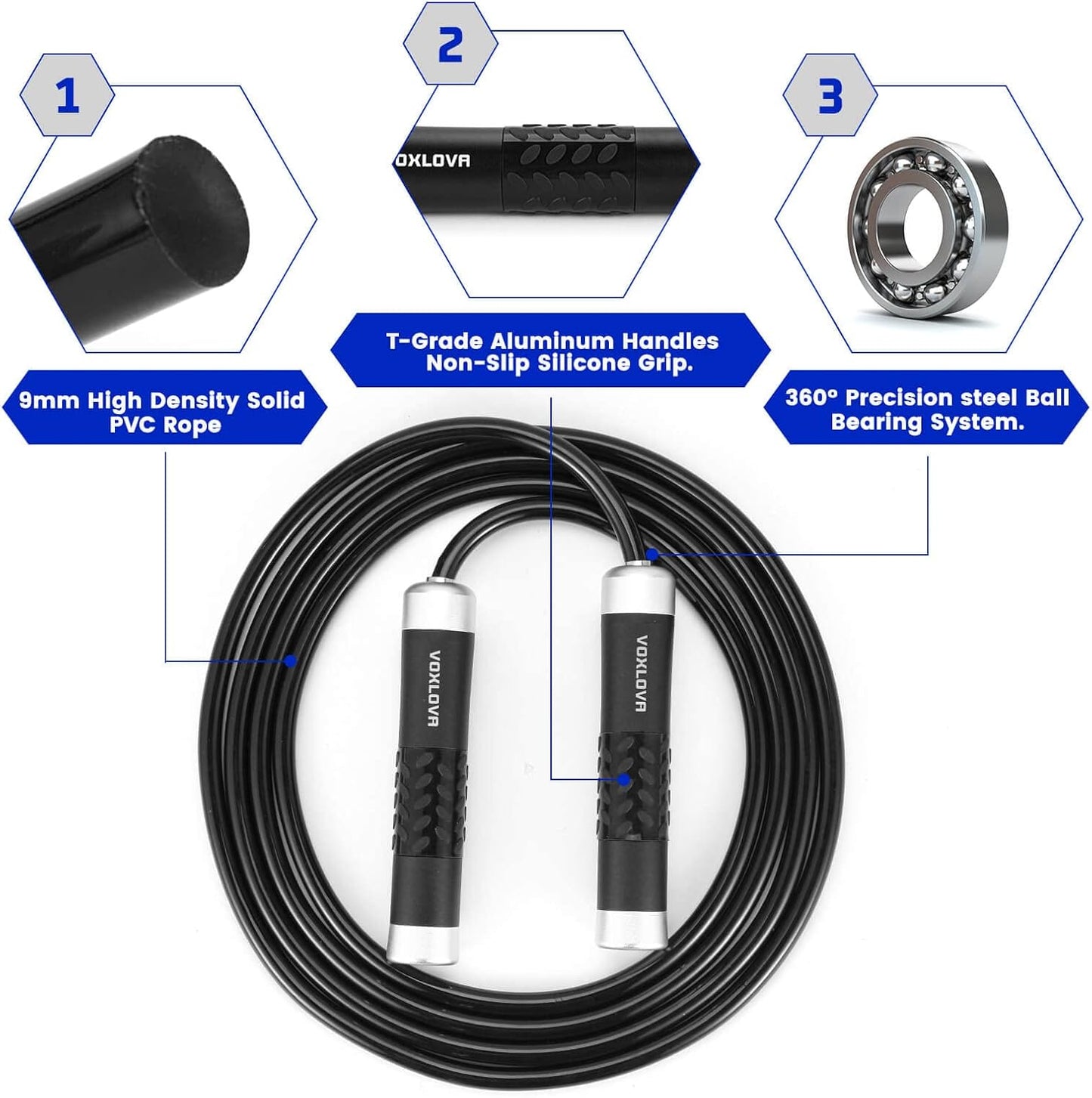 Weighted Rope - 1LB Heavy Jump Rope for Men Women Fitness Workouts, Non-Slip Aluminum Handles, Premium Skipping Rope for Exercise, Adjustable Length 9MM Solid PVC/Cotton Rope