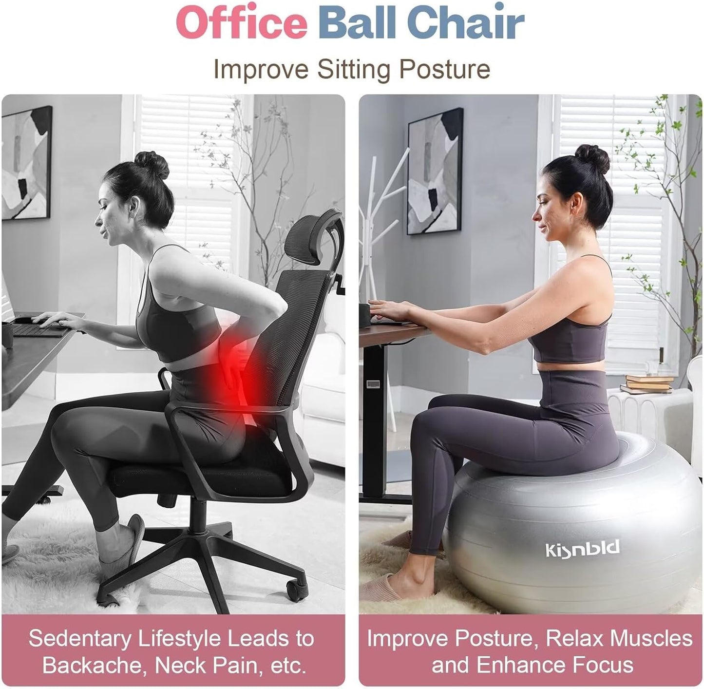 Exercise Ball, Extra Thick Yoga Ball for Workout Pregnancy Stability, 4 Sizes Anti-Burst Balance Ball with Foot Pump - Heavy Duty Fitness Ball Chair for Office, Home & Gym