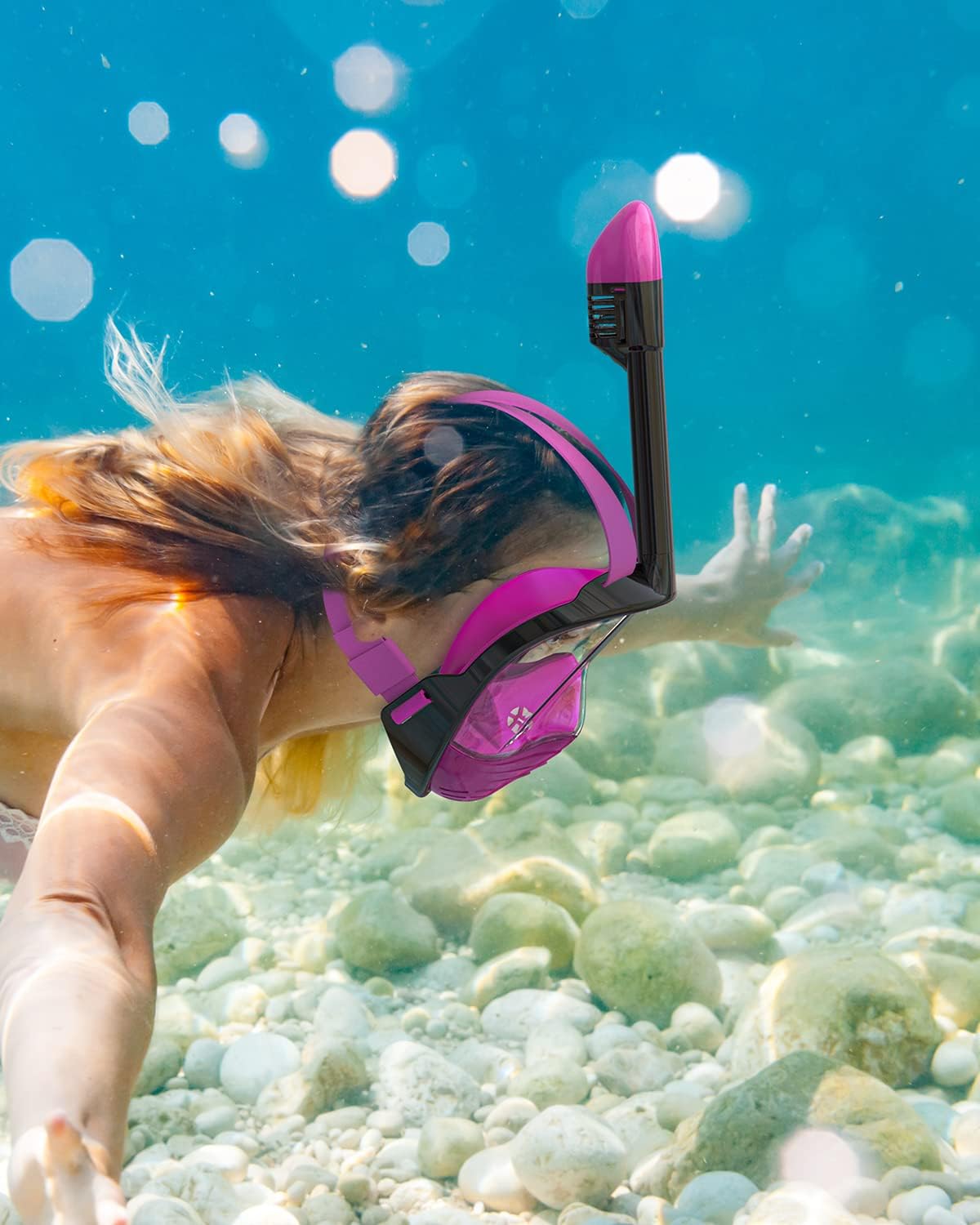 QingSong Full Face Snorkel Mask for Adults, Snorkeling Gear with Camera Mount, 180 Degree Panoramic View Snorkel Set Anti-Fog Anti-Leak