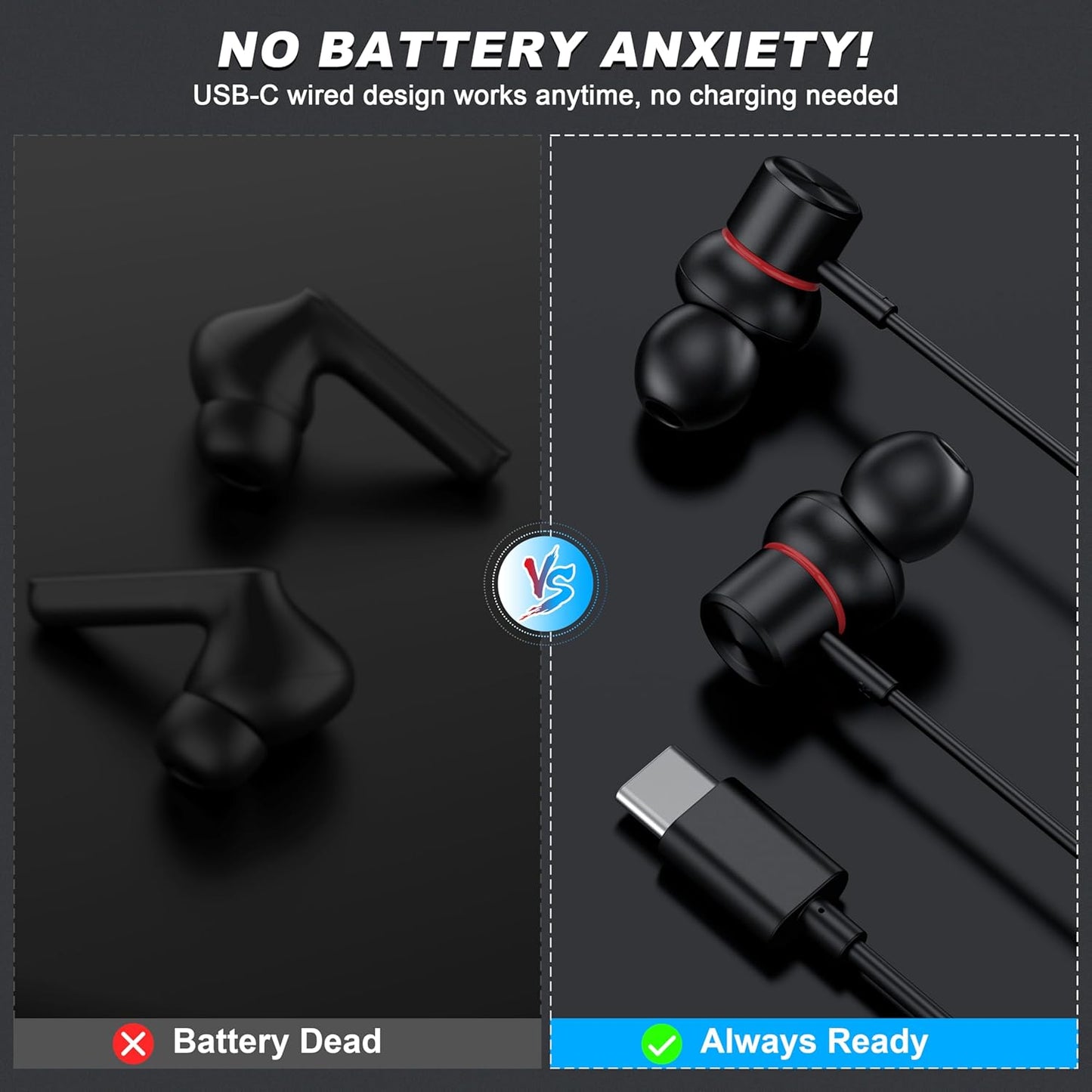 USB C Wired Headphones,【Active Noise Cancelling & One-Click ANC Toggle Button】 Ear Buds for iPhone 16 15 Pro Max USBC Earphones,Hi-Res Sound Type C Earbuds Compatible with iPhone/Android/Galaxy/iPad