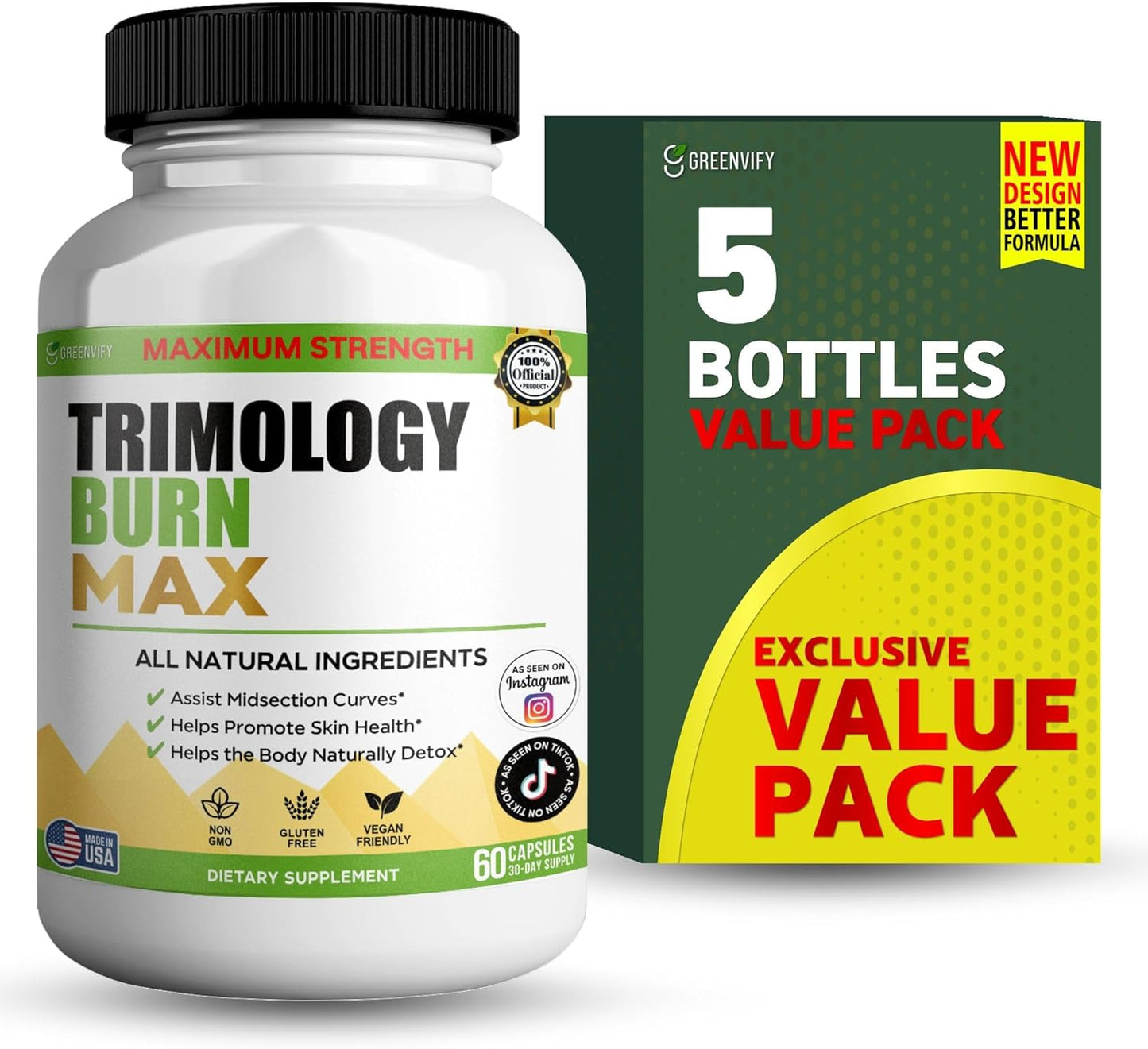 Trimology Burn Max Natural Supplement, 60 Capsules, 30 Day Supply, Vegan, Gluten Free (5)