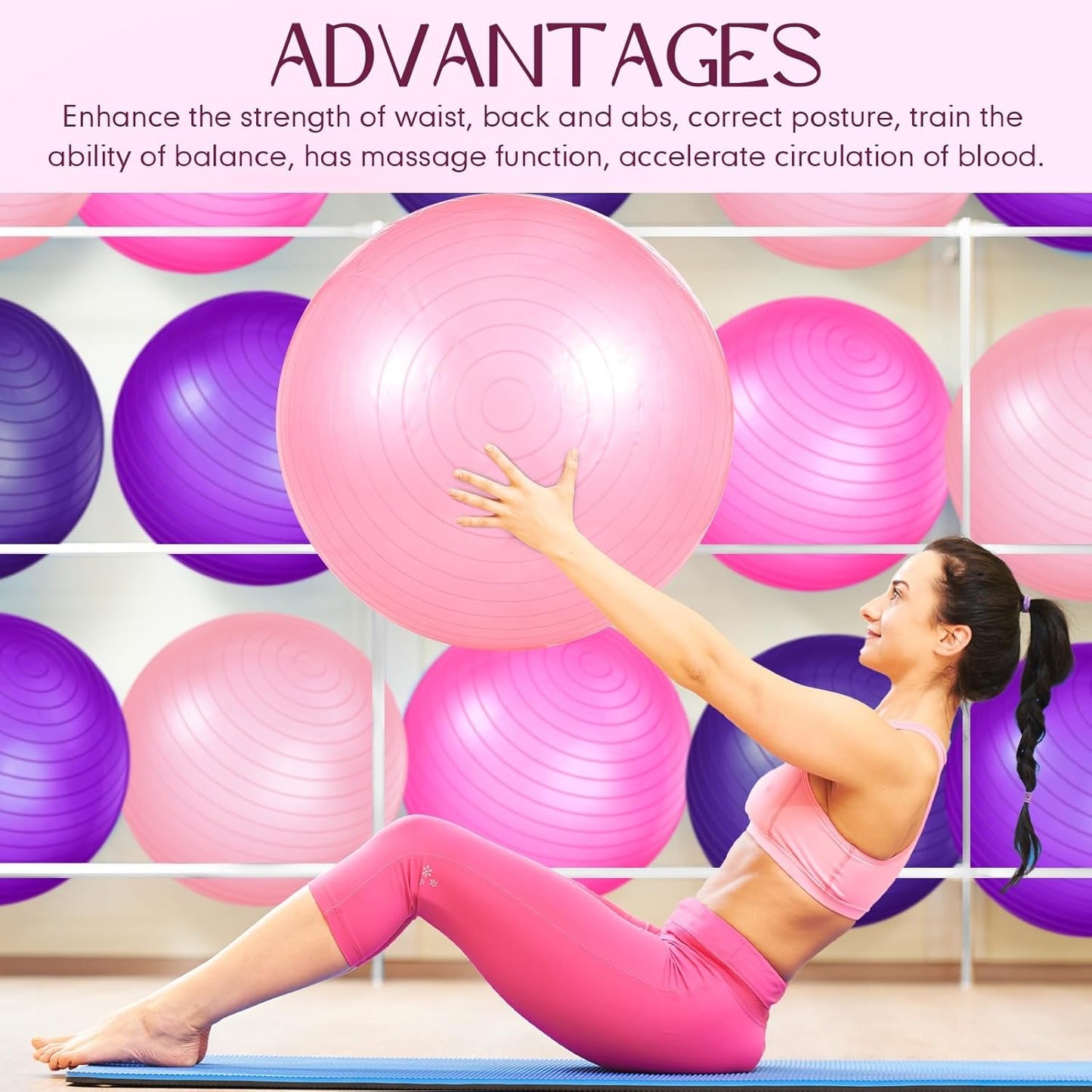 Leyndo 4 Pcs 26 Inch Yoga Exercise Ball Pilates Pregnancy Birthing Fitness Ball with Quick Pump Anti Burst for Improved Posture, Balance, Yoga, Pilates, Training