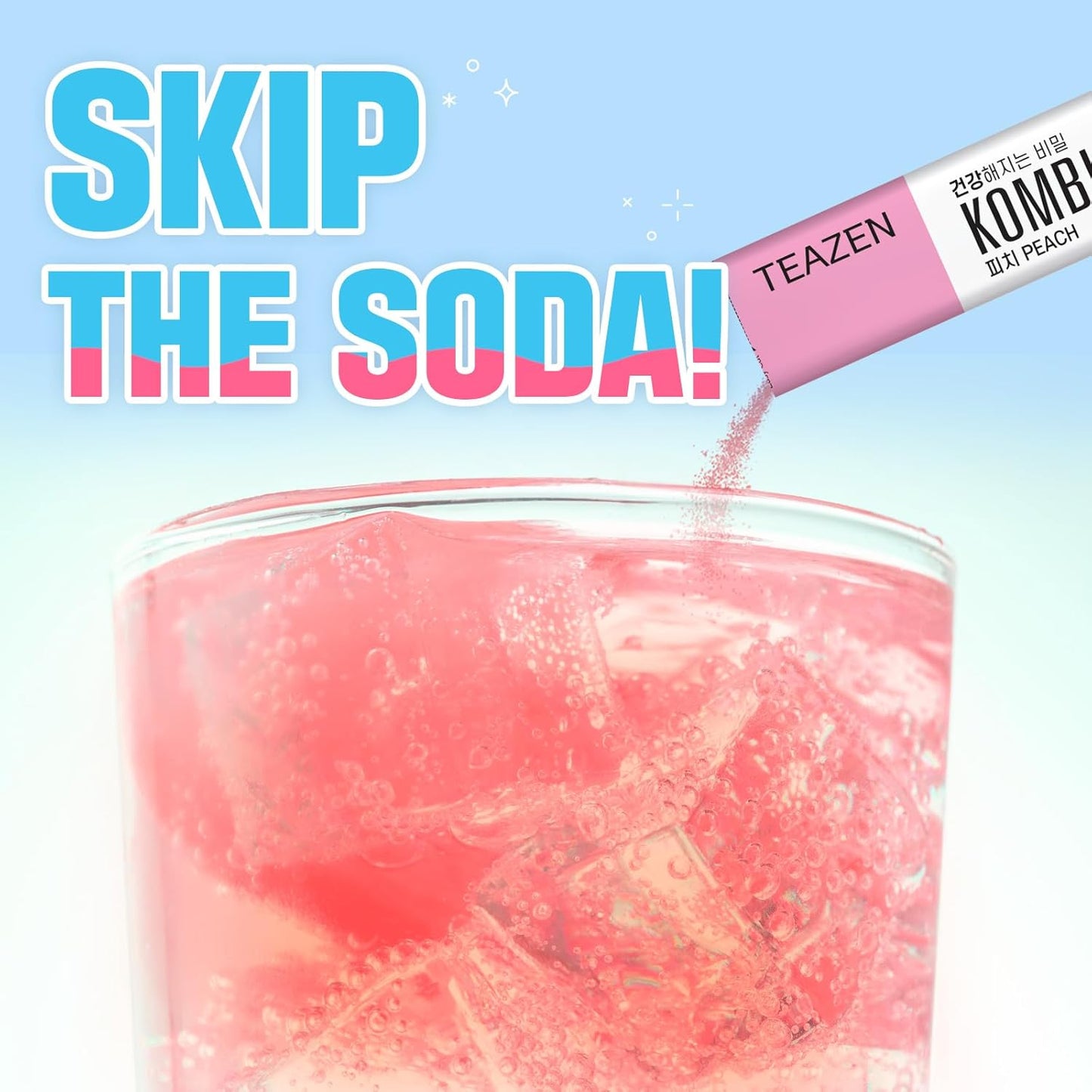 TEAZEN Peach Kombucha Tea, Hydration Drink Mix, Sugar Free, Live Probiotics & Prebiotics, 10 Sticks, 1.76oz