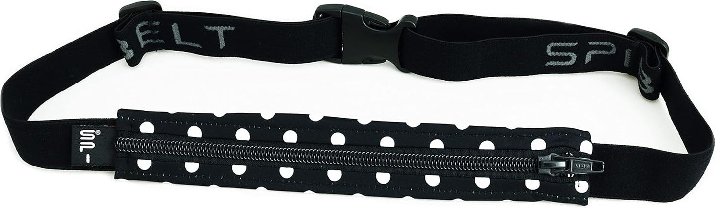 SPIbelt Running Belt for Women Men, Phone Holder for Running, Running Fanny Pack, Holder for Phone, Running Waist Pack, Adjustable Waist, [Fits All Phones]. Black White Polka Dot/Black Zipper