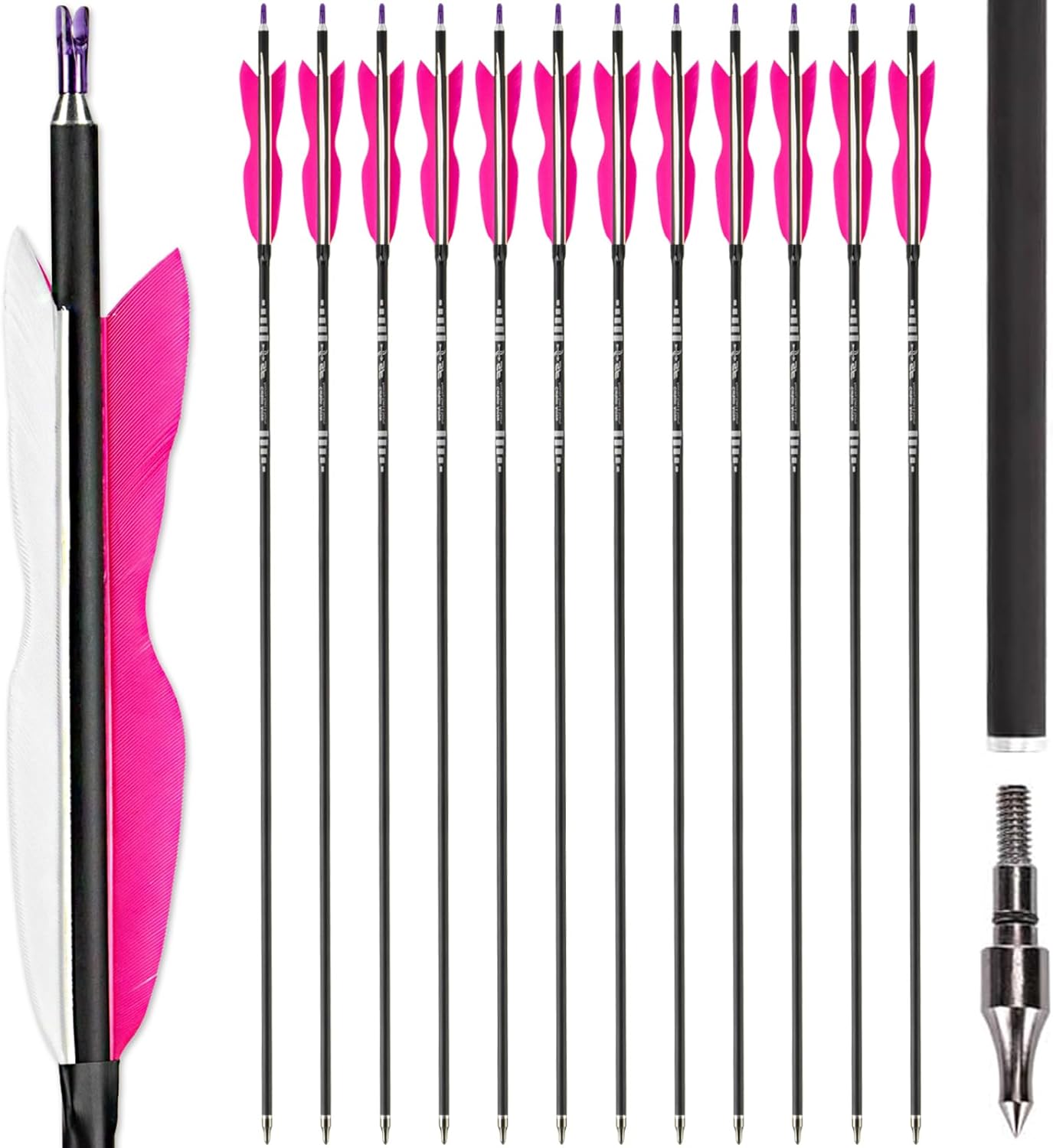 S F 30" Traditional Archery Carbon Feather Arrows 500 Spine Traditional Arrows Long Bows Archery Compound Bow Arrows Arrows for Compound Bow Arrows for recurve Bow（12 Pack）