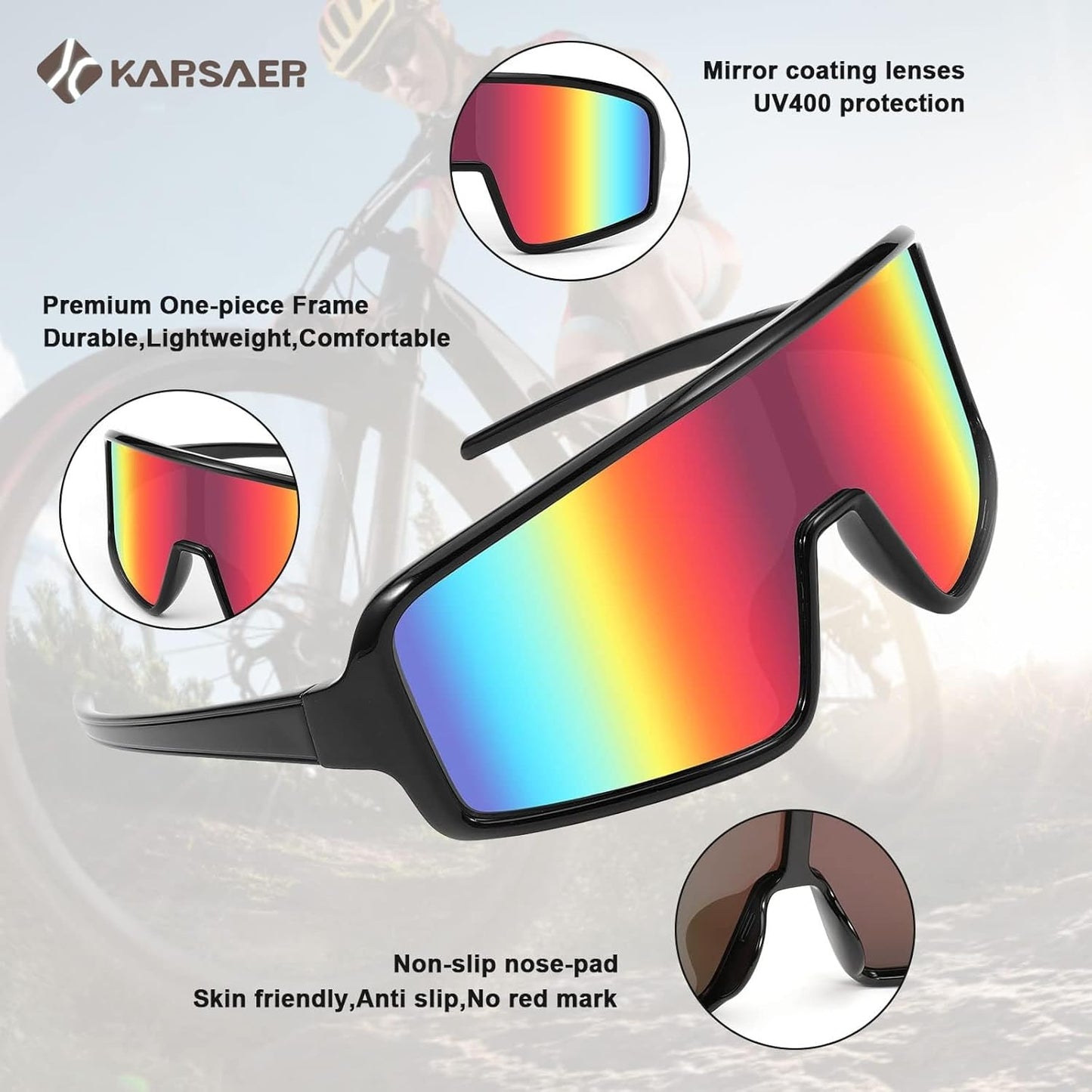 Karsaer Vision Sports Sunglasses Cycling Glasses Baseball Softball Sunglasses Unisex for Adult Youth Kids Boys Girls 8-16