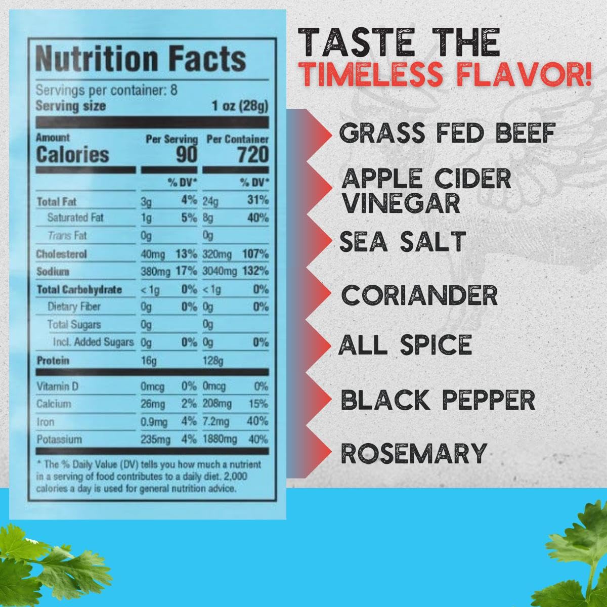 Brooklyn Biltong Air Dried Grass Fed Beef Snack, South African Beef Jerky (8 oz, Pack of 1) - Whole30 Approved, Paleo, Keto, Gluten Free, Sugar Free, Made in USA - (Original)