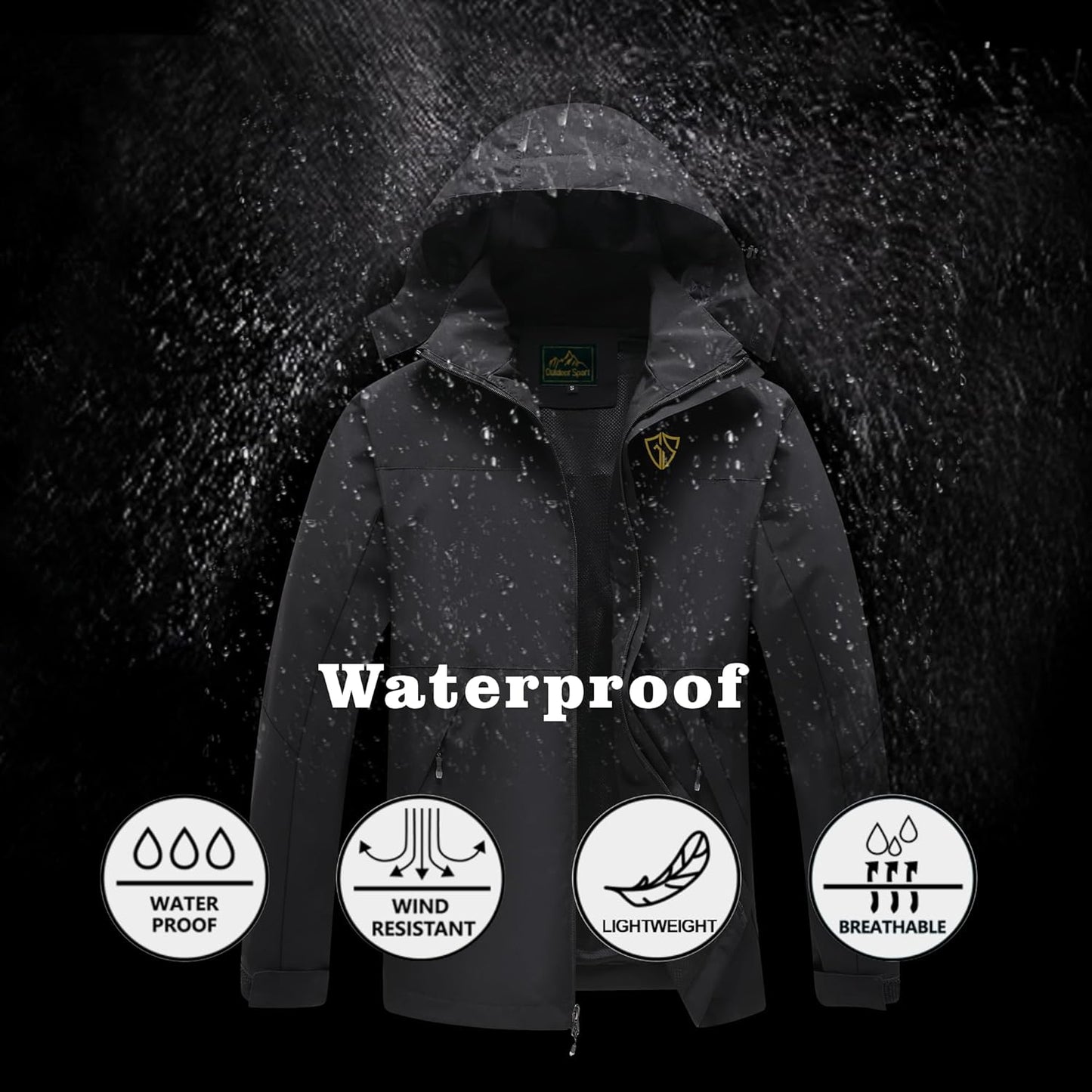 GIISAM Rain Jacket for Men, Mens Waterproof Raincoat Lightweight Rain Jackets Outdoor Rain Coat Windbreaker with Hood