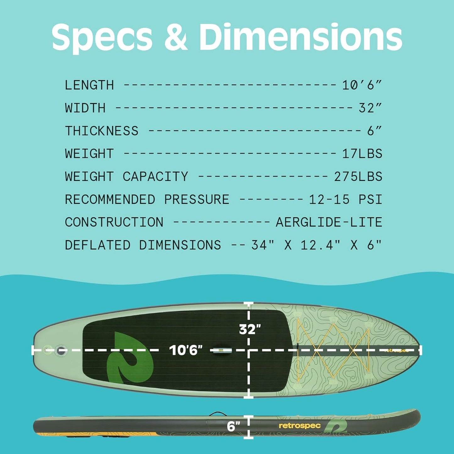 Retrospec Weekender Inflatable Paddle Board with Beach Accessories - 10'6" X 32in SUP Board, Textured Deck Pad, Pump & Travel Bag - Lightweight iSUP