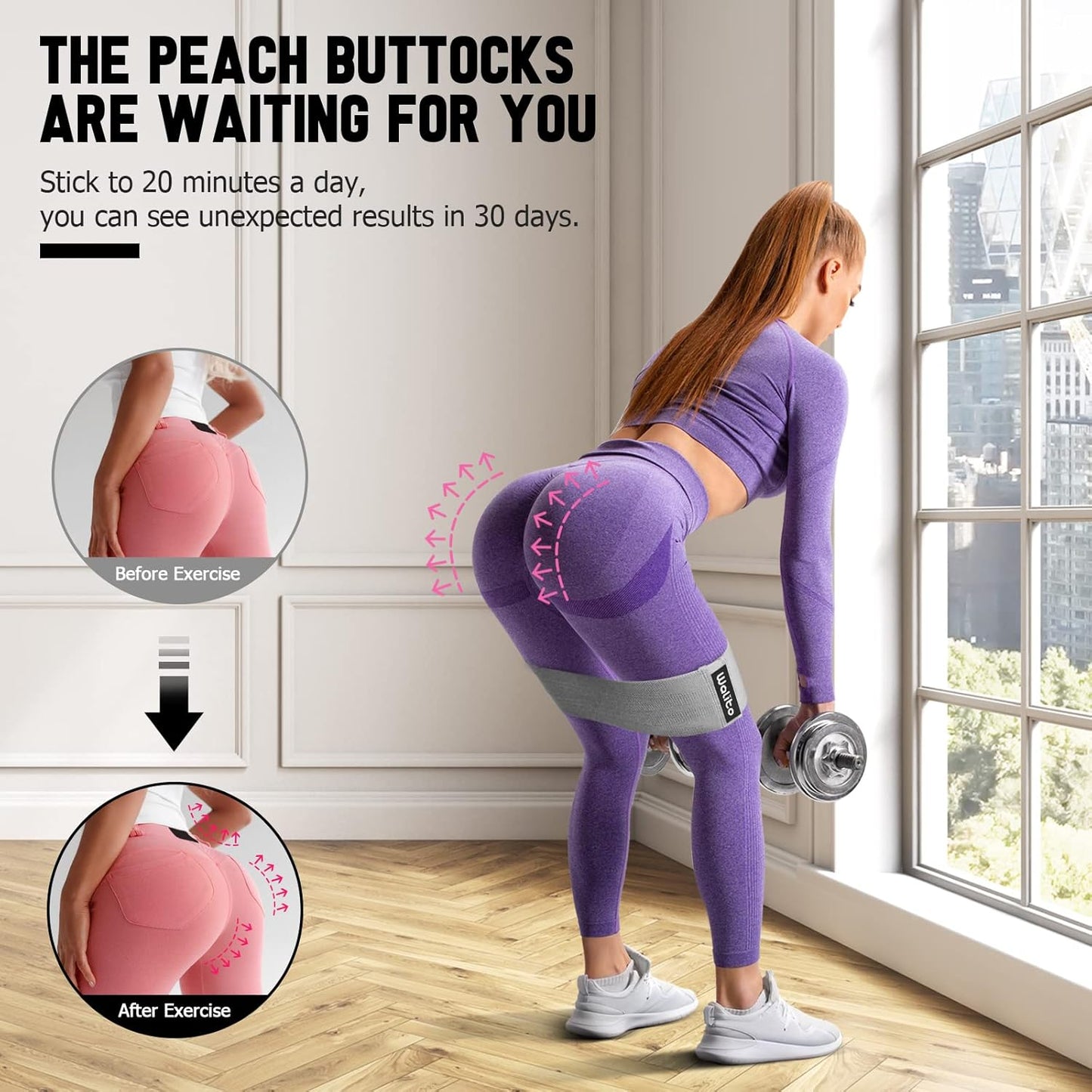 WALITO Resistance Bands for Working Out, Fabric Exercise Bands for Legs and Butt, Workout Bands for Women and Men, Booty Band for Yoga Starter Set, Pilates, Rehab, Fitness and Home Workout