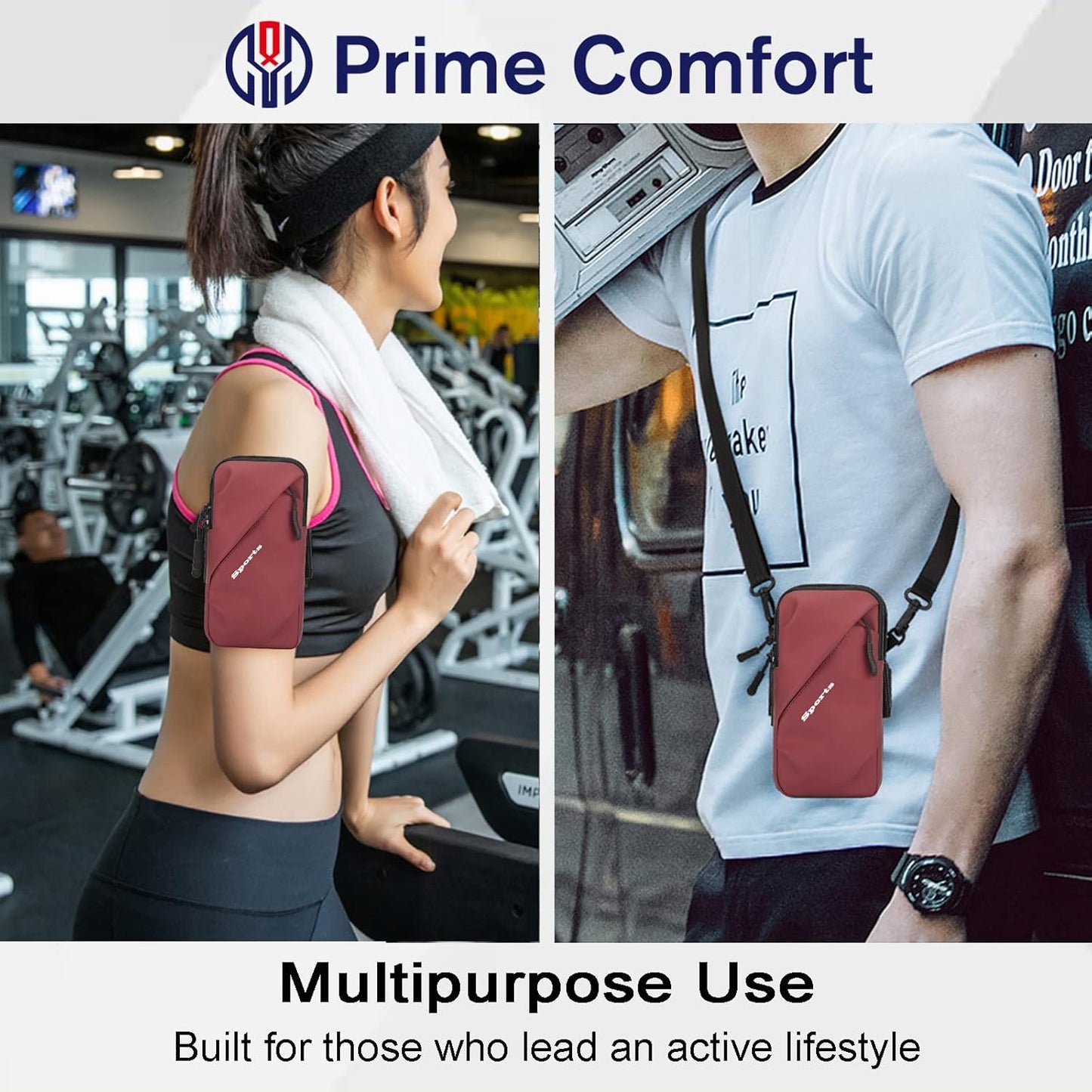 Cell Phone Holder, Small Crossbody Shoulder Holsters Bag with Arm Band, Fits iPhone and Android, Use for Running, Walking, Hiking & Biking (6.7 Inches, Red)