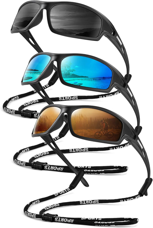 Polarized-Sunglasses-Men Sports Mens-Sunglasses: Sun-Glasses with UV400 Protection for Driving Golf Fishing Running